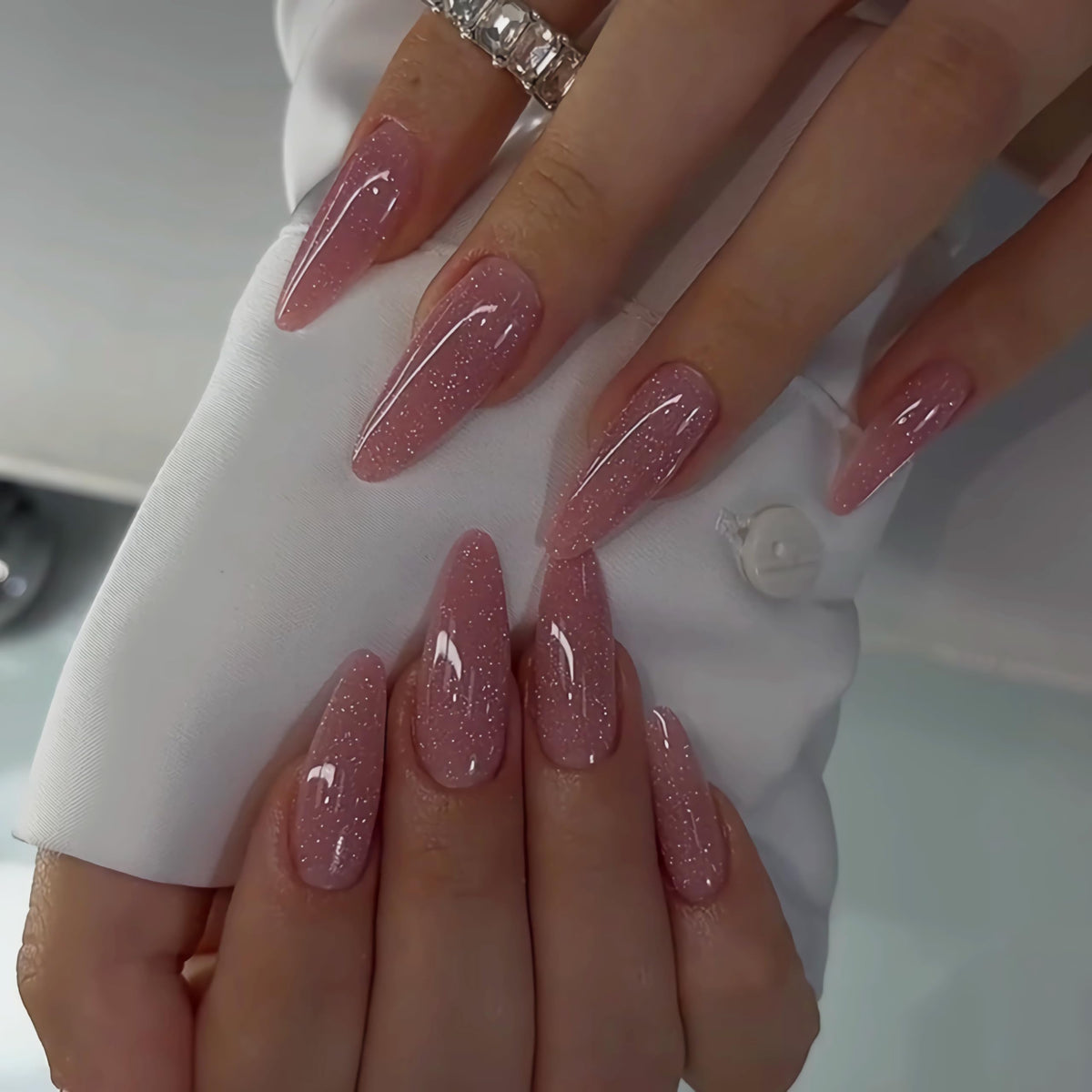 BABALAL Long Stiletto Press on Nails Metallic Gold Chrome Fake Nails