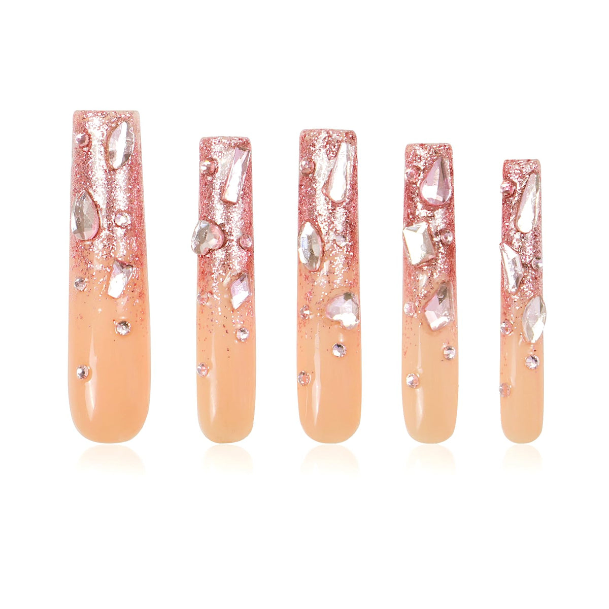 LOVFUL Gold Bling Press On Nails, Stunning Drill Glue On Nails, Luxury Fake Nails, Princess Nails | Handmade Nails l Fake Stick on nails | Square Long 2.2 in | H84(L)