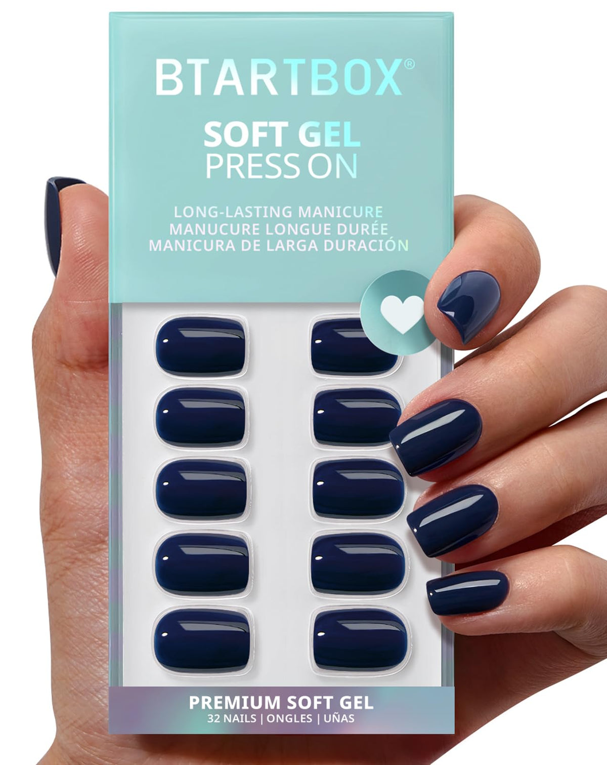 BTArtbox Press On Nails, Short Square Pink Fake Nails, 32Pcs Full Kit