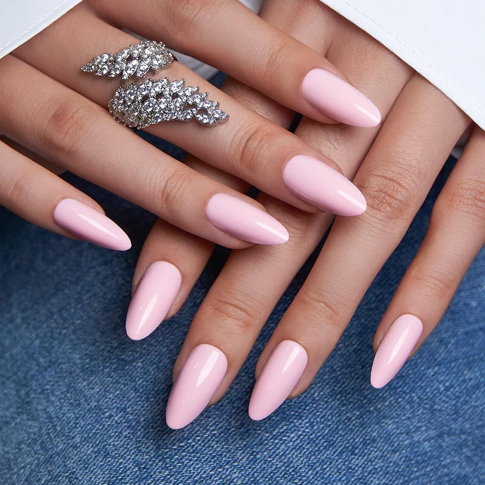 CurvLife Long French Tip Press On Nails, Pearl Rhinestones, Soft Gel