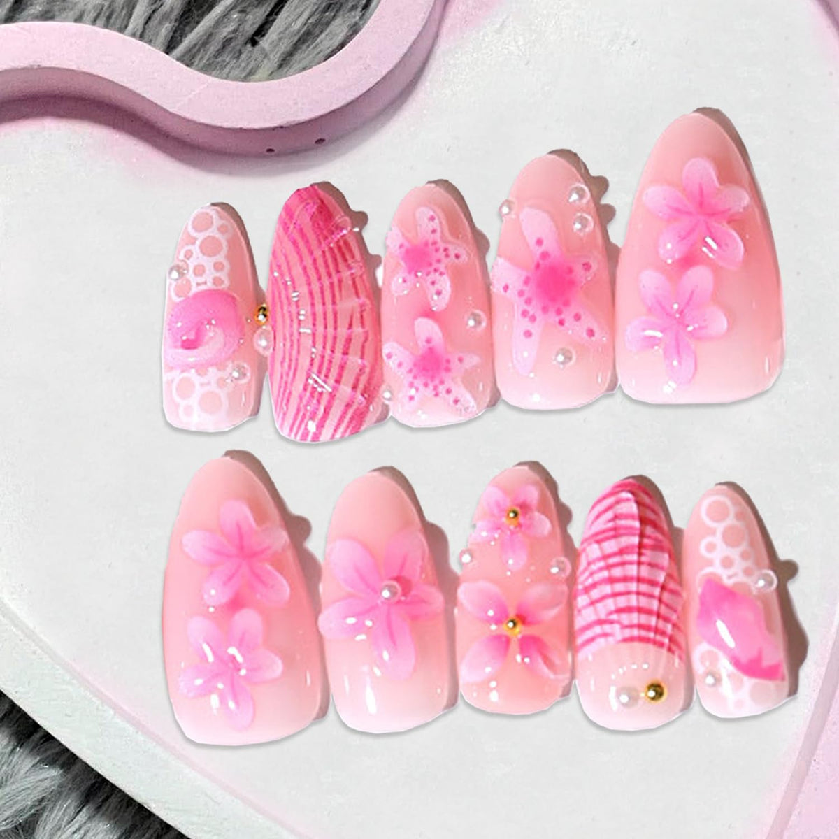 30Pcs Gold Star Moon Press on Nails Long Stiletto French Tip Fake Nails Press on 3D Chrome Gold Design Sun False Nails Irregular Gilded Lines Full Cover Purple Glossy Artificial Acrylic Nail for Women