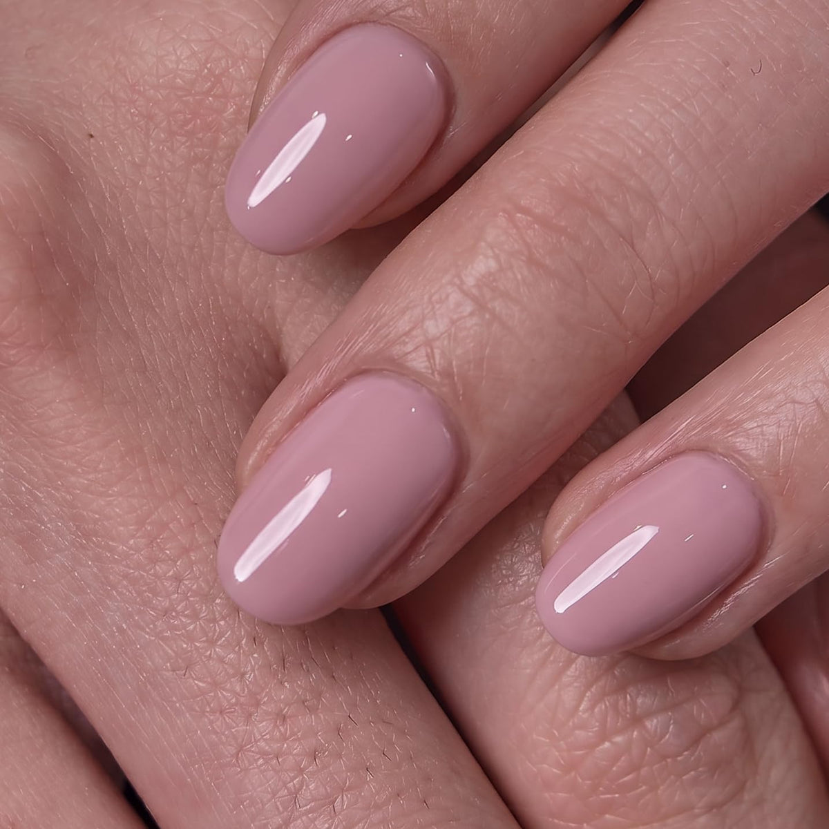 CurvLife Short Oval Chrome Nude Press On Nails, Champagne Pearl, Soft Gel