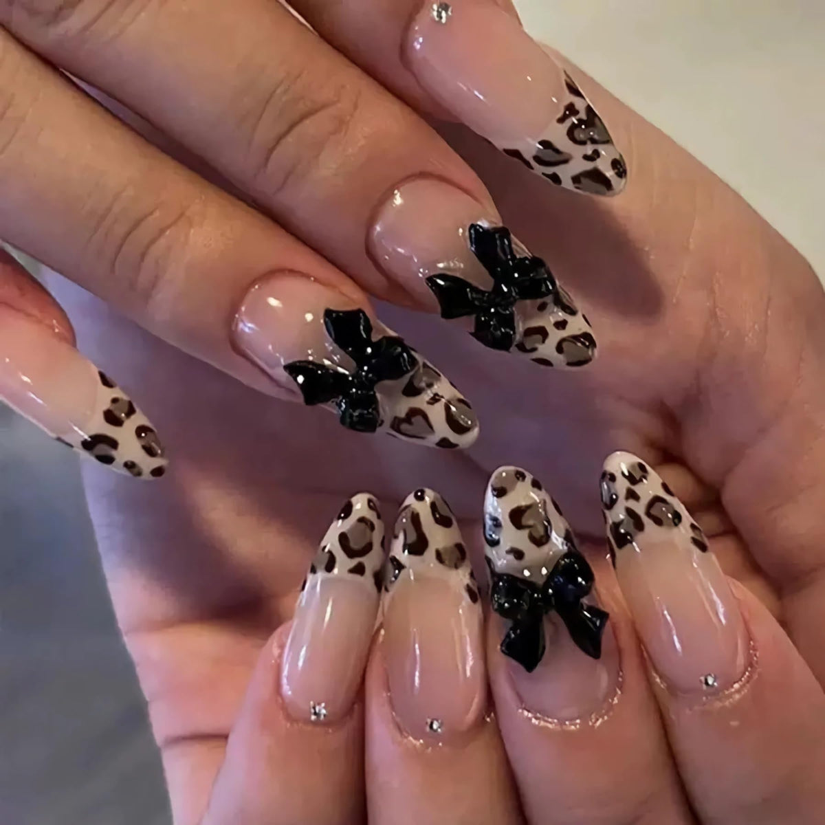 BABALAL Press On Nails - Medium Almond Fake Nails, Pink White Gradient, Rhinestone Gold Bangle, Glossy Coquette Wedding Bridal Glue On Nails 24Pcs