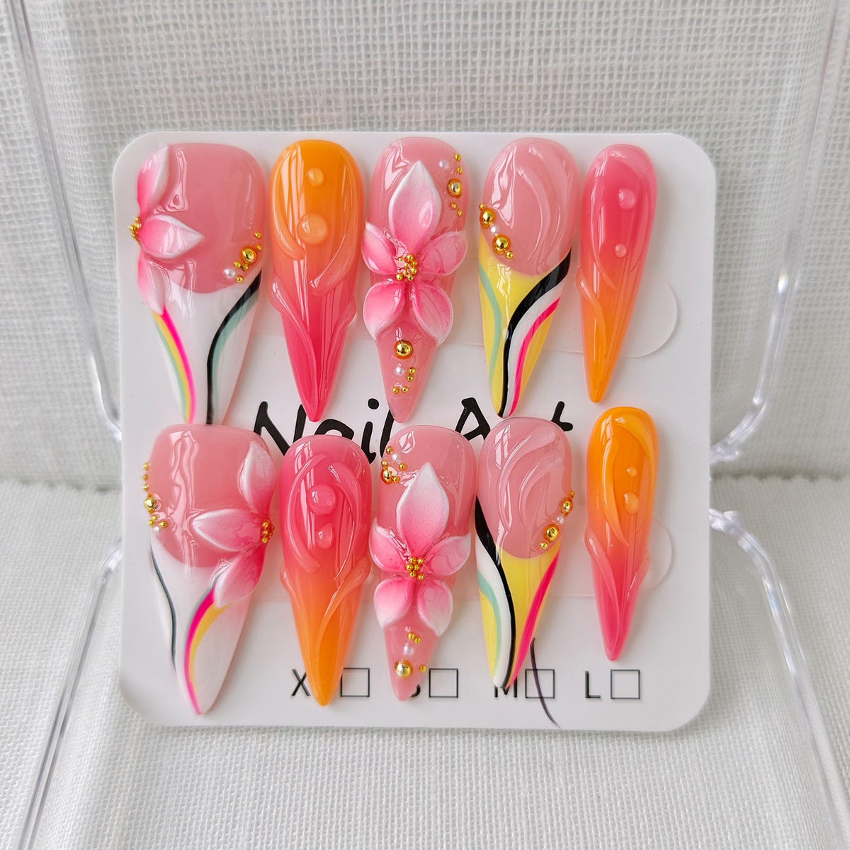 Press on Nails Long Stiletto Handmade French Yellow 10Pcs (Size M)