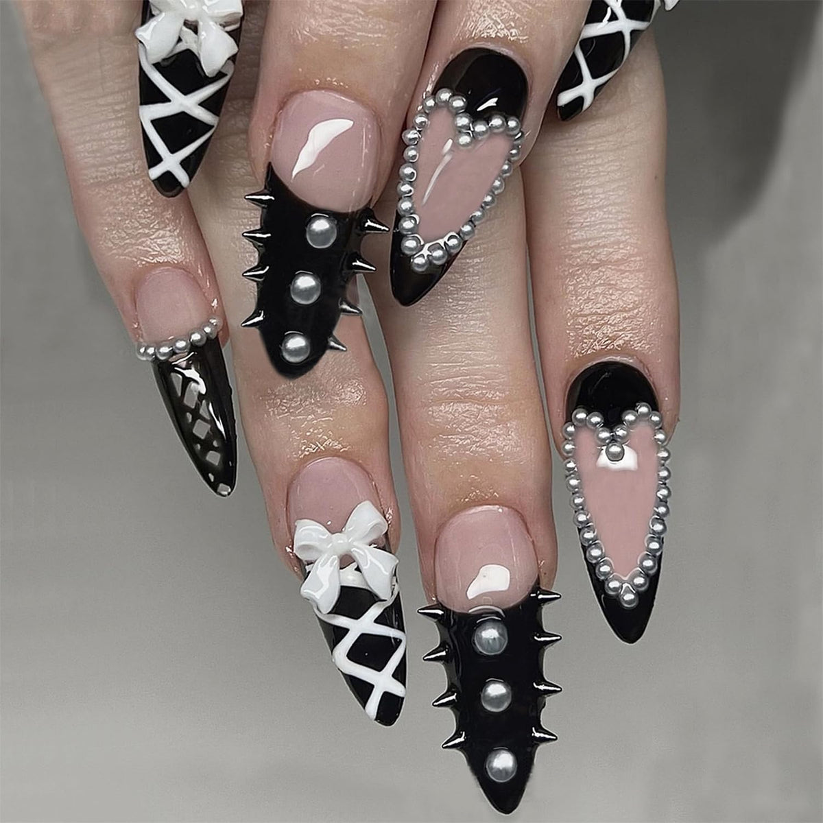24pcs White French Tip Press on Nails Medium Almond Fake Nails with 3D Bow Acrylic Nails Design Gold Line Stick on Nails French False Nails Kit Full Cover Glue on Nails for Women Nail Decoration
