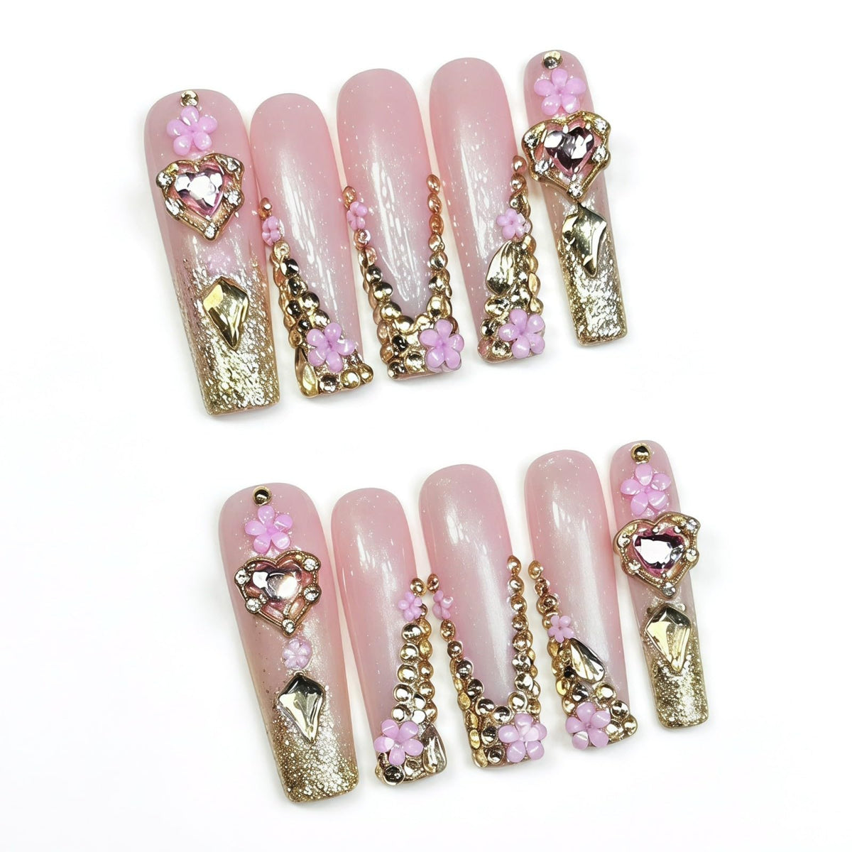 xl Luxury Press on Nails Long Handmade Square Acrylic False Nails French Tip with Bow Rhinestones Designs Fake Stick on Nails for Women Wedding Prom Party Manicure 10Pcs(Size M)