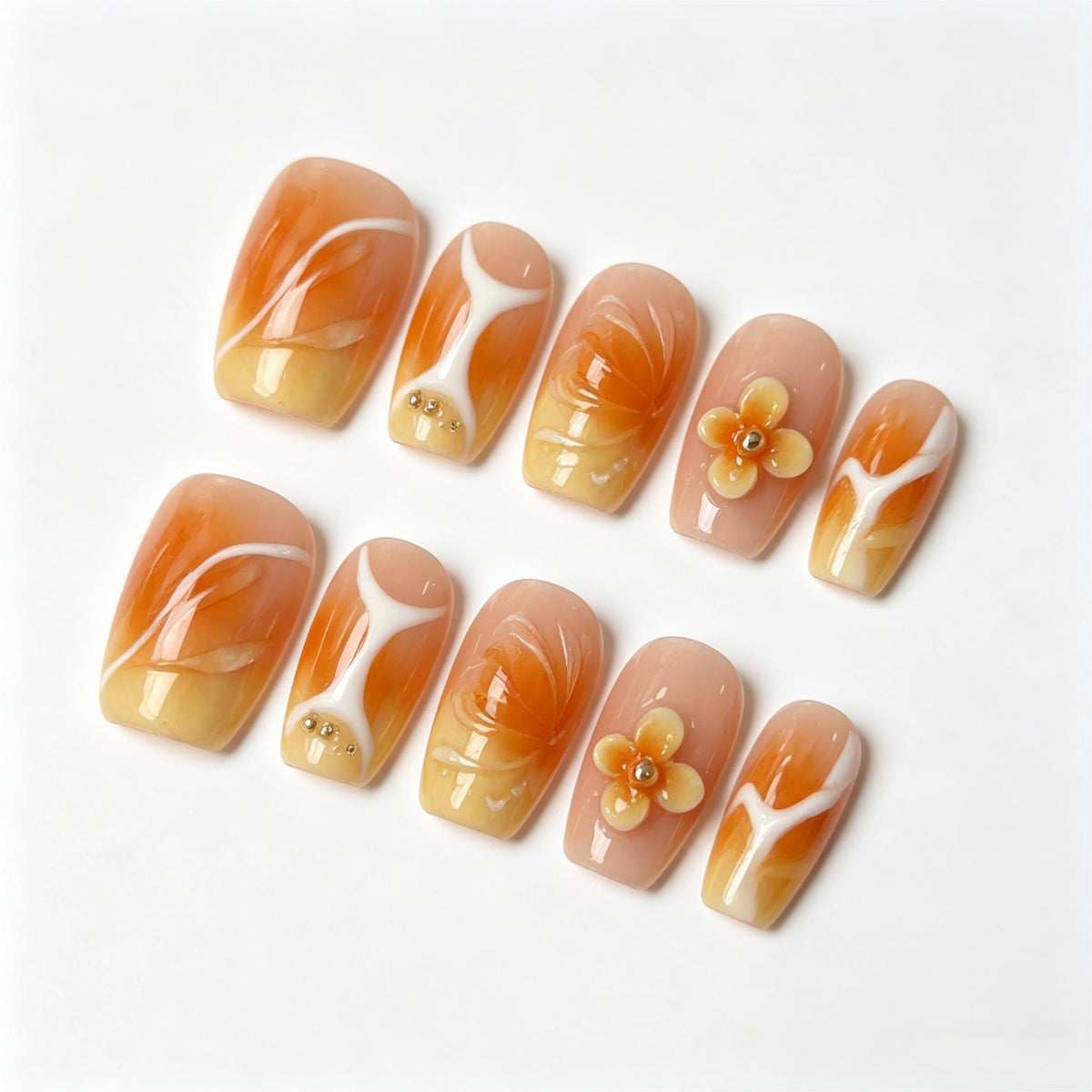 Nude Gradient Long Square Handmade French Tip Press On Nails