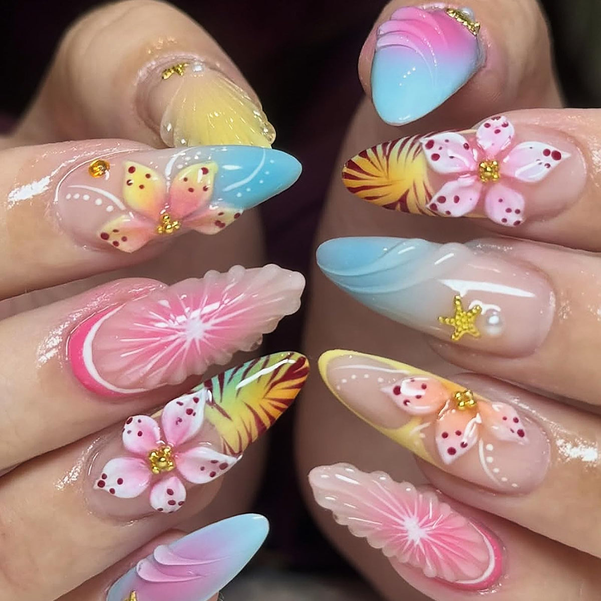 Long Almond Glitter Press on Nails Nude Pink Fashion Gold Fake Nails Full Cover Sparkling Stick On Nails Glossy Thin Design Glue on Nails for Girl Women False Nails Daily Office Party Wedding 24 Pcs