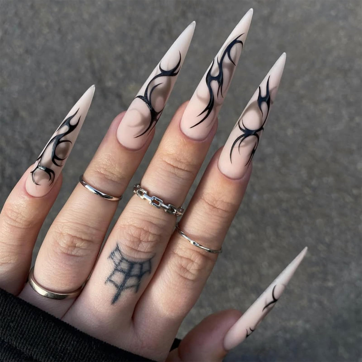 SINHOT Stiletto Press on Nails Long Fake Nails Glossy Glue on Nails Luxury Rhinestones Acrylic Nail White Bling Glitter Almond Artificial Nail Stick on False Nail with Design 24pcs