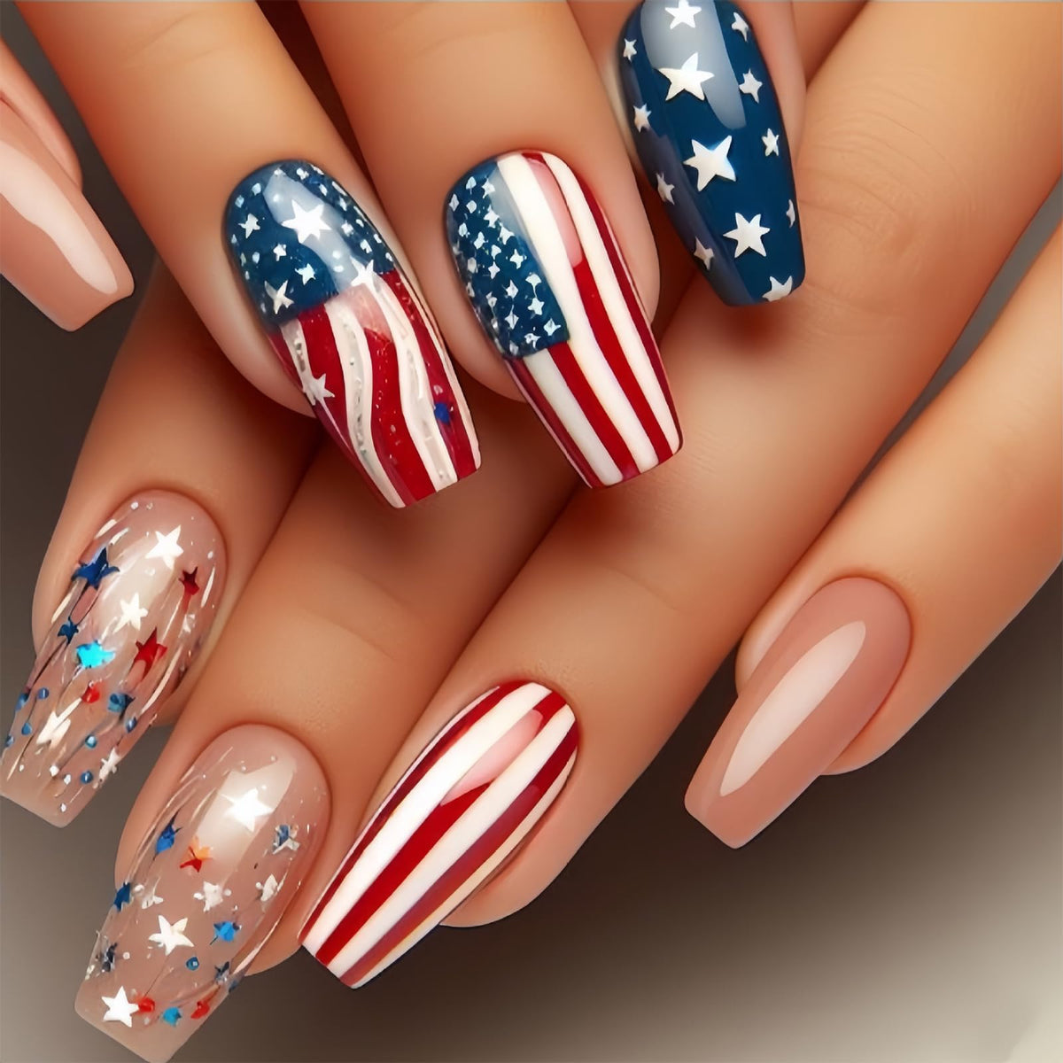 24Pcs French Tip Press On Nails Medium Square Glitter Acrylic Nails with White Gradient Design Glossy False Nails Reusable Nude Stick On Nails for Women Manicure Decor Supplies