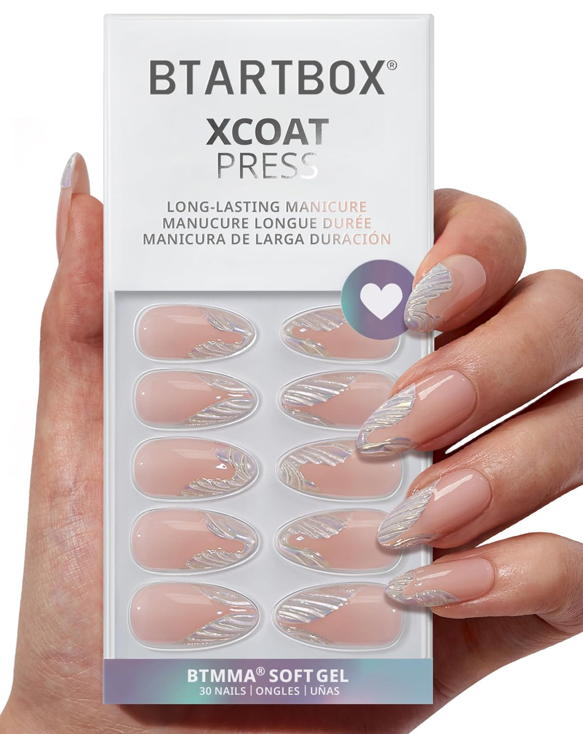BTArtbox Press On Nails, Short Almond White Fake Nails, 32Pcs Full Kit