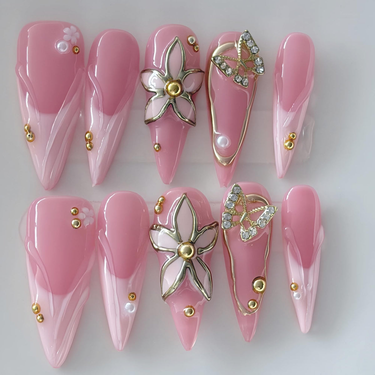 Luxury Handmade Press on Nails Pink Stiletto Nail Tips