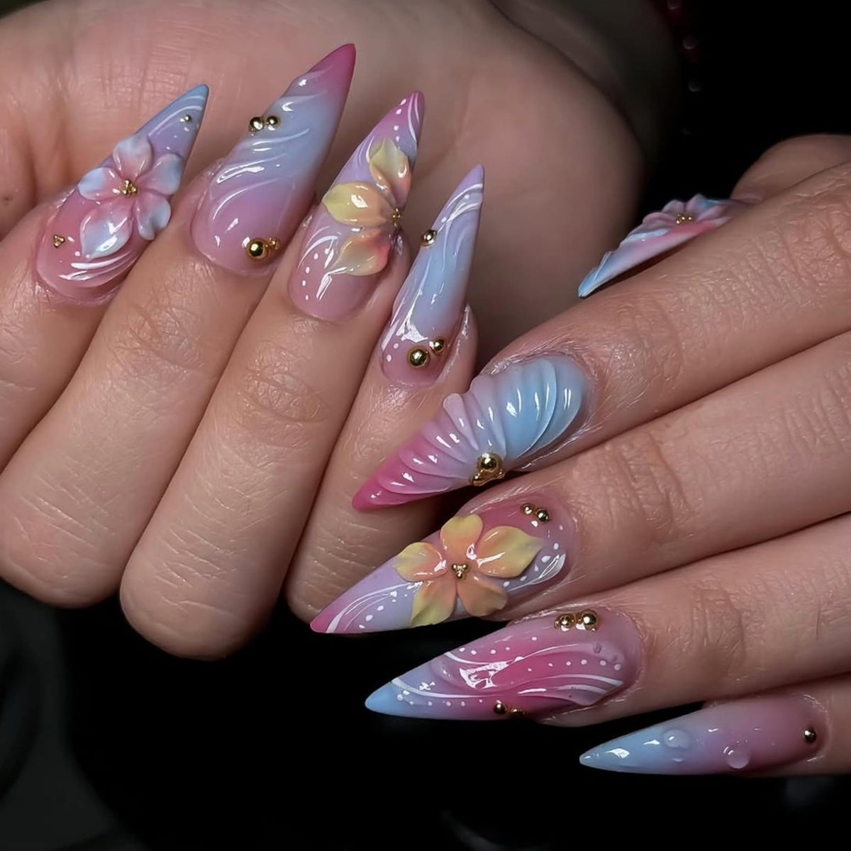 Short Almond Press on Nails Nude Ombre Glossy Fake Nail 30pcs