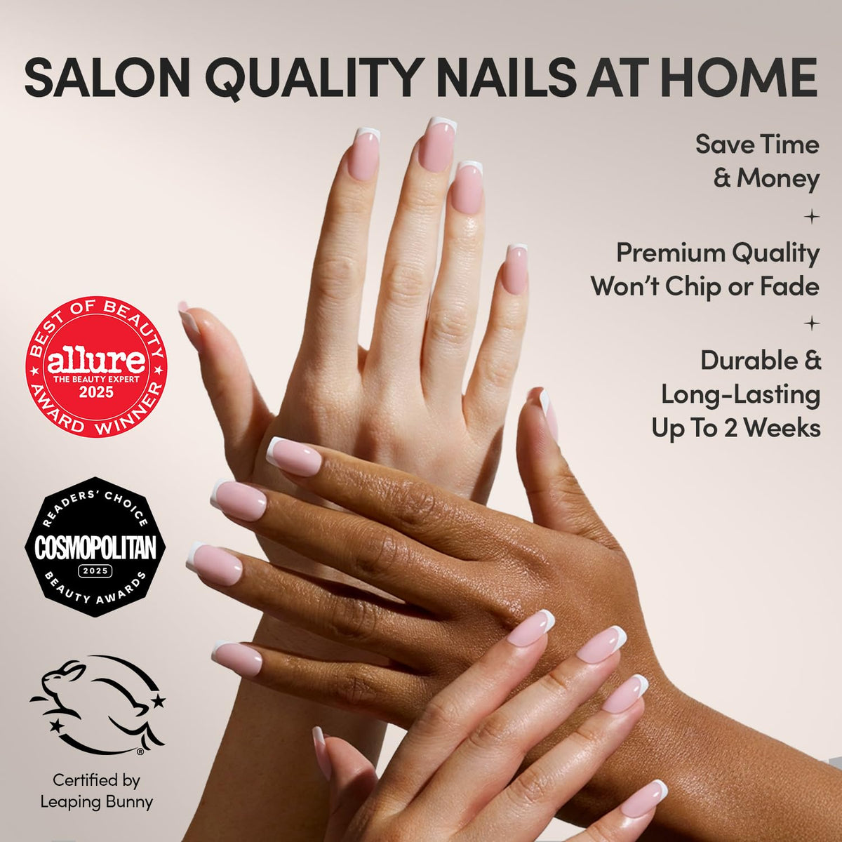 Glamnetic Press On Nails - Medium Square, Glossy Fake Nails 30 Pc Full Kit