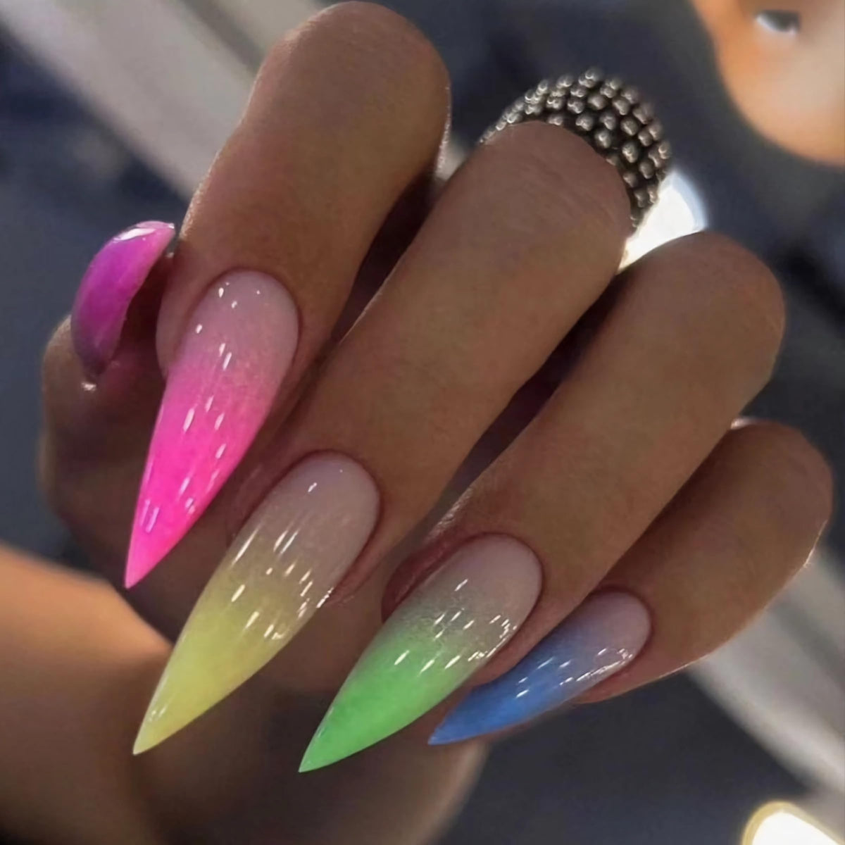 BABALAL Press On Nails, Extra Long Stiletto Fake Nails, Nude Pink, Crystal Rhinestone & Diamond Accents, Glossy Luxury Wedding Party Glue On Nails for Women and Girls 24Pcs