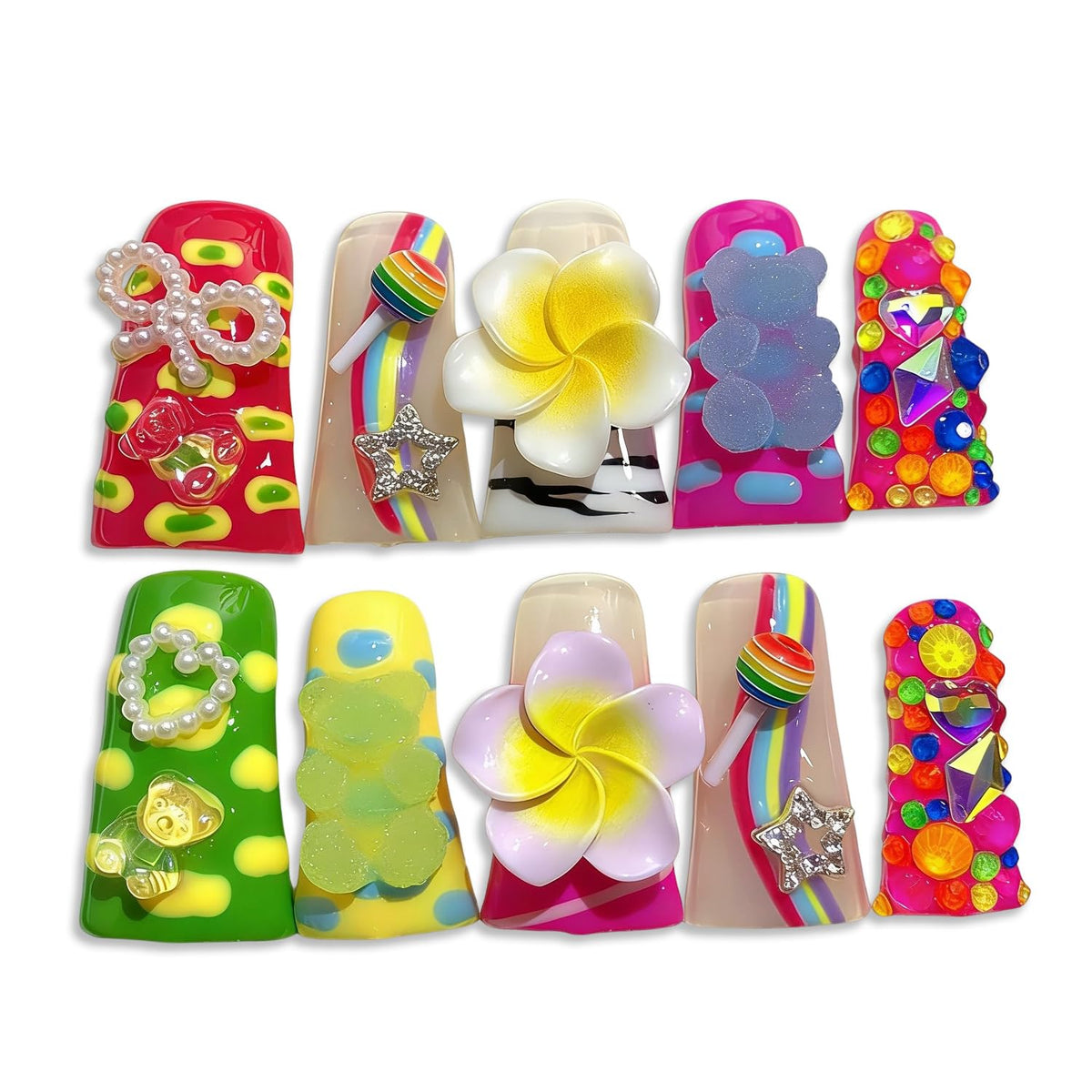 RIICFDD Medium Duck Press on Nails Rhinestone French Handmade Nails(S)
