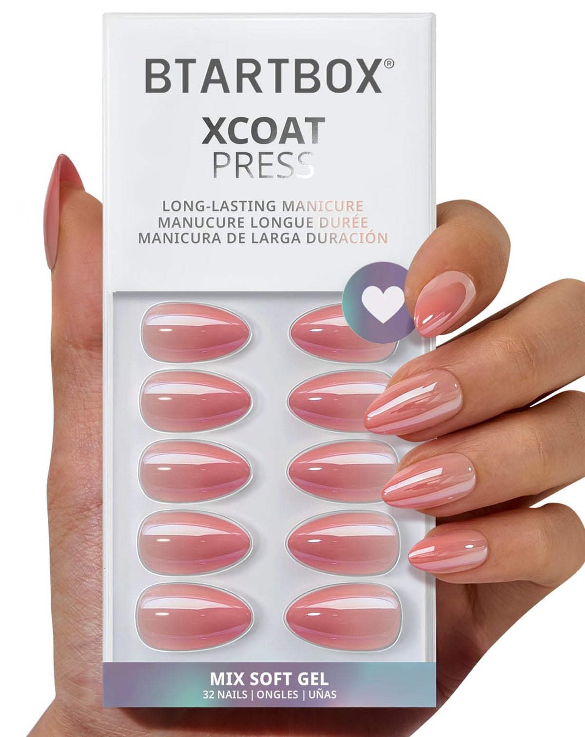 BTArtbox Press On Nails, Extra Short Almond Baby Pink Nails, 32Pcs Full Kit