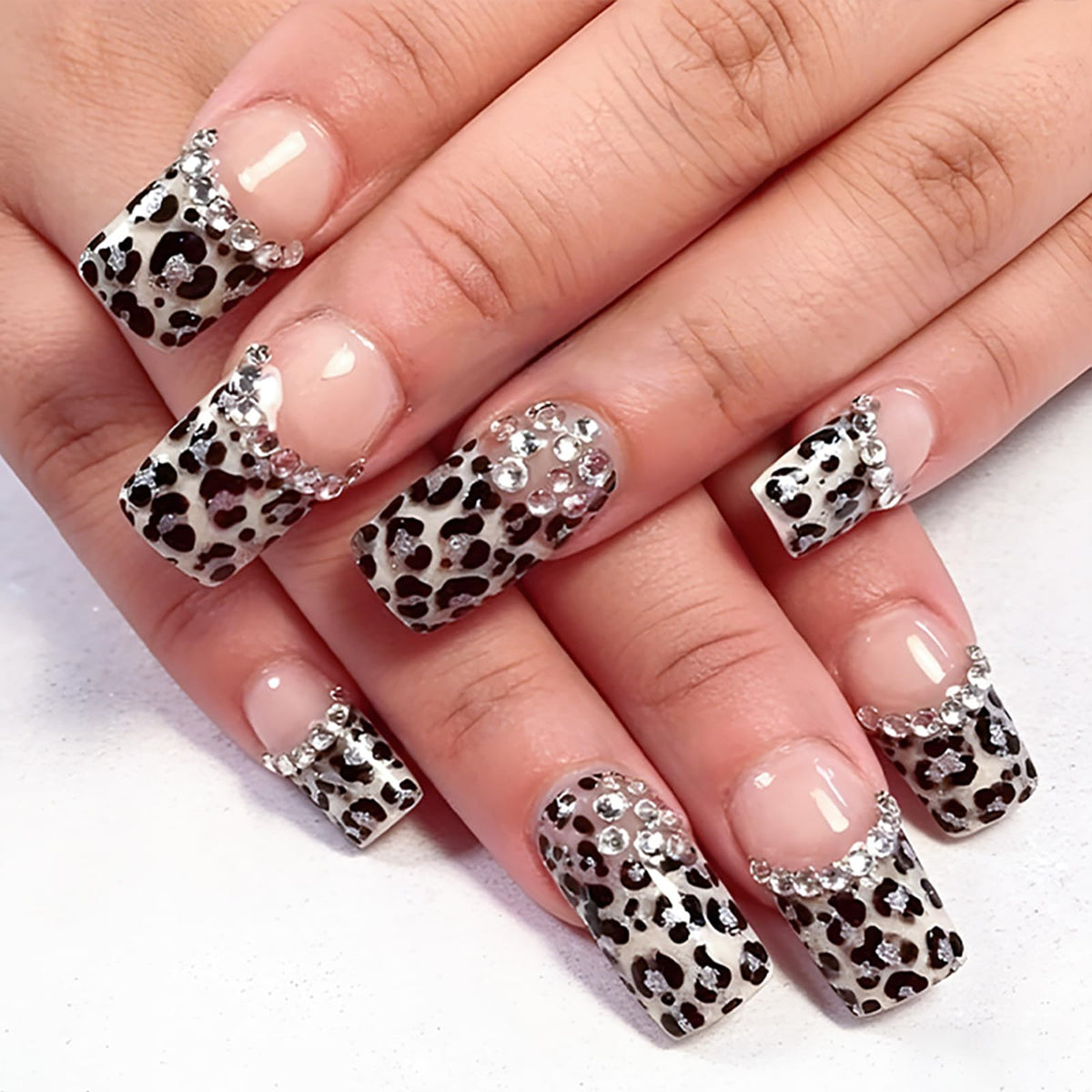 24Pcs Long Square Nude Pink White Nails Press ons Pearl Gold Flower Fake Nails Elegant False Nails Bridal Nails Glue on Luxurious Stick on Nails Casual Work for Girl Women Wedding Formal Occasions