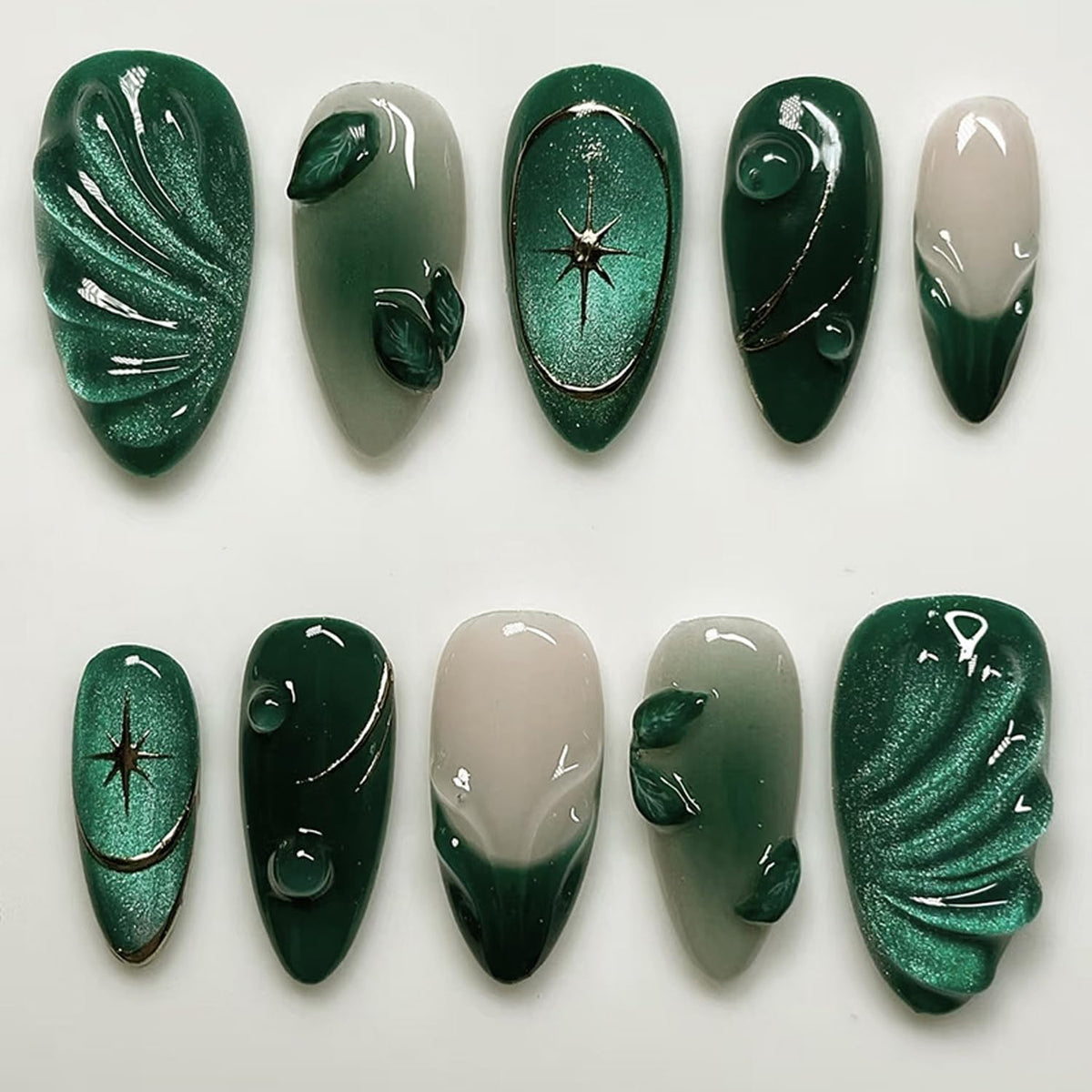 30Pcs Gold Star Moon Press on Nails Long Stiletto French Tip Fake Nails Press on 3D Chrome Gold Design Sun False Nails Irregular Gilded Lines Full Cover Purple Glossy Artificial Acrylic Nail for Women