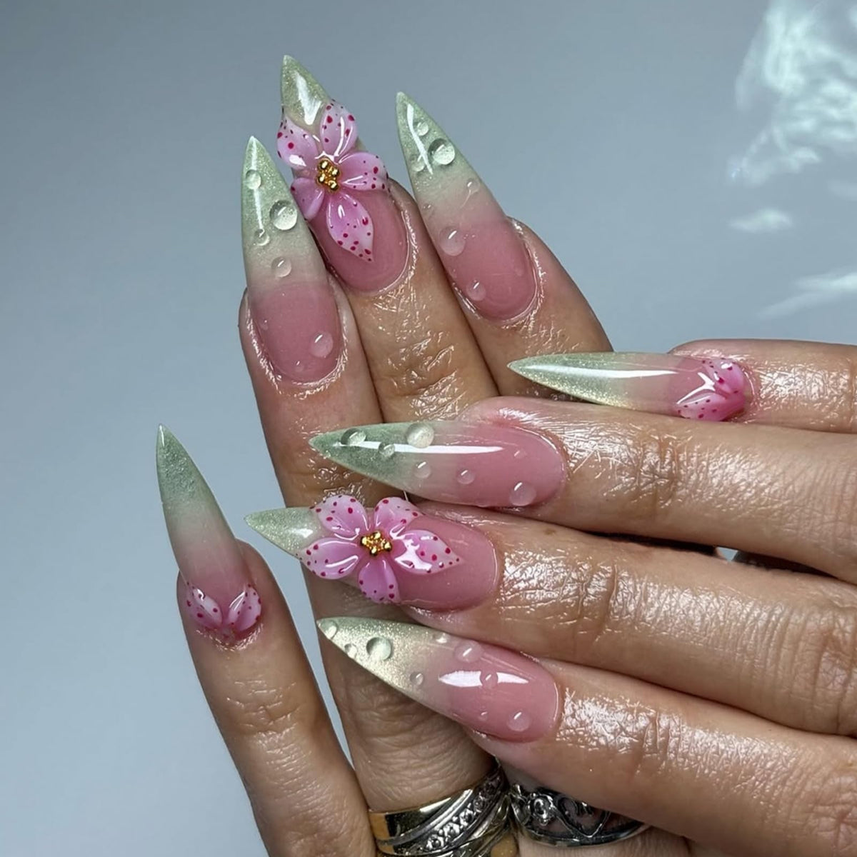 Rhinestone Press on Nails White French Tip Fake Nails with 3D Bow Design Glossy Full Cover Stick on Nail Sparkly Luxury Long Stiletto Nail Press ons for Women, 24Pcs