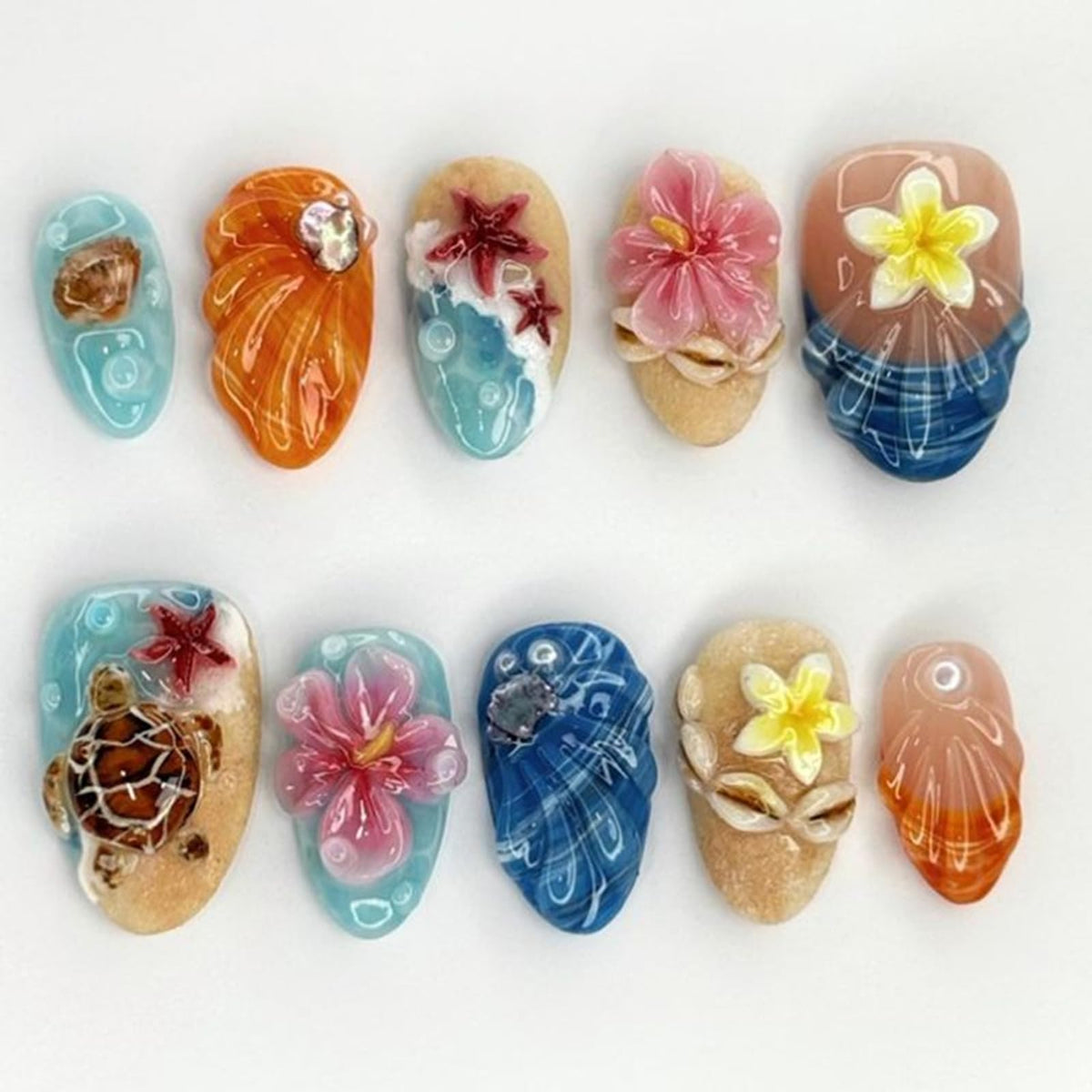 30Pcs Handmade Press on Nails Medium Almond Shape 3D Flower Fake Nails with Chrome Gold Foil Leaves Pearl Designs Nude White Shiny Acrylic Nails Reusable Full Cover Artificial False Nails for Women