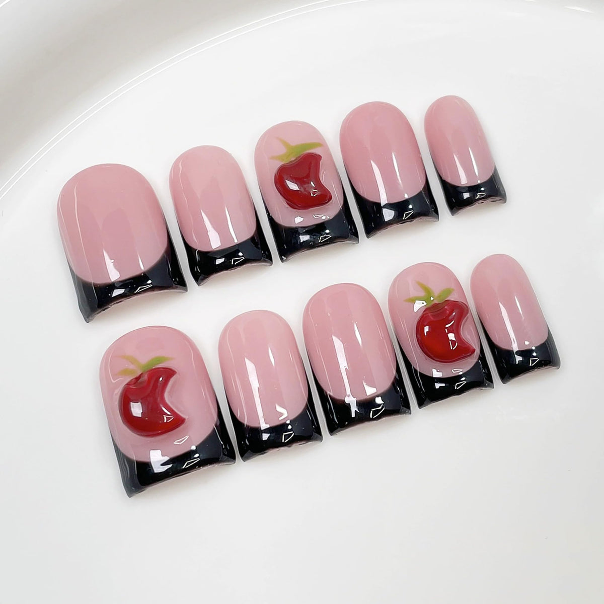 Luxury Handmade Press on Nails Medium Square Fake Nails Blue French False Nails with Ombre 3D Flower Art Design Acrylic Nails Handmade Stick on Nail for Women Manicure 10Pcs (Size M)