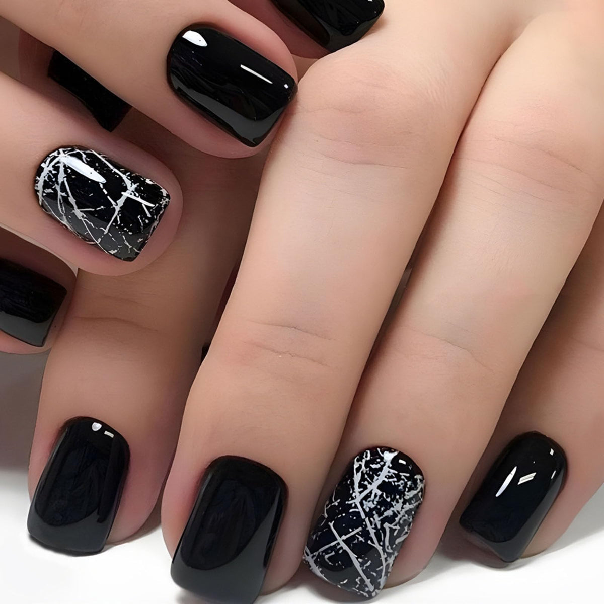 Short Press on Nails Square Fall Burgundy Fake Nails with Golden Glitter Designs Acrylic Nails Press ons Reusable Glue on Nails for Women and Girls Daily Wear 24 Pcs