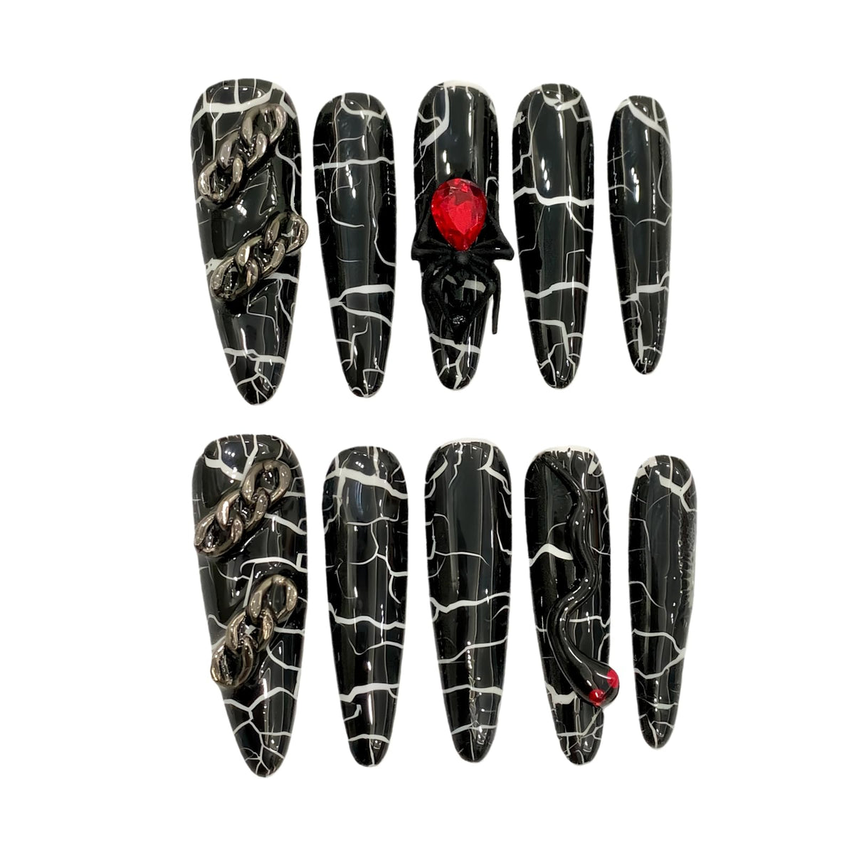 Gothic 3D Floral Press on Nails Medium Almond - Gold Cross & Rhinestone Design, Handmade Pearl Luxury Dark Romantic Reusable Nails (Orange Diamond Sweet Luxury,L)