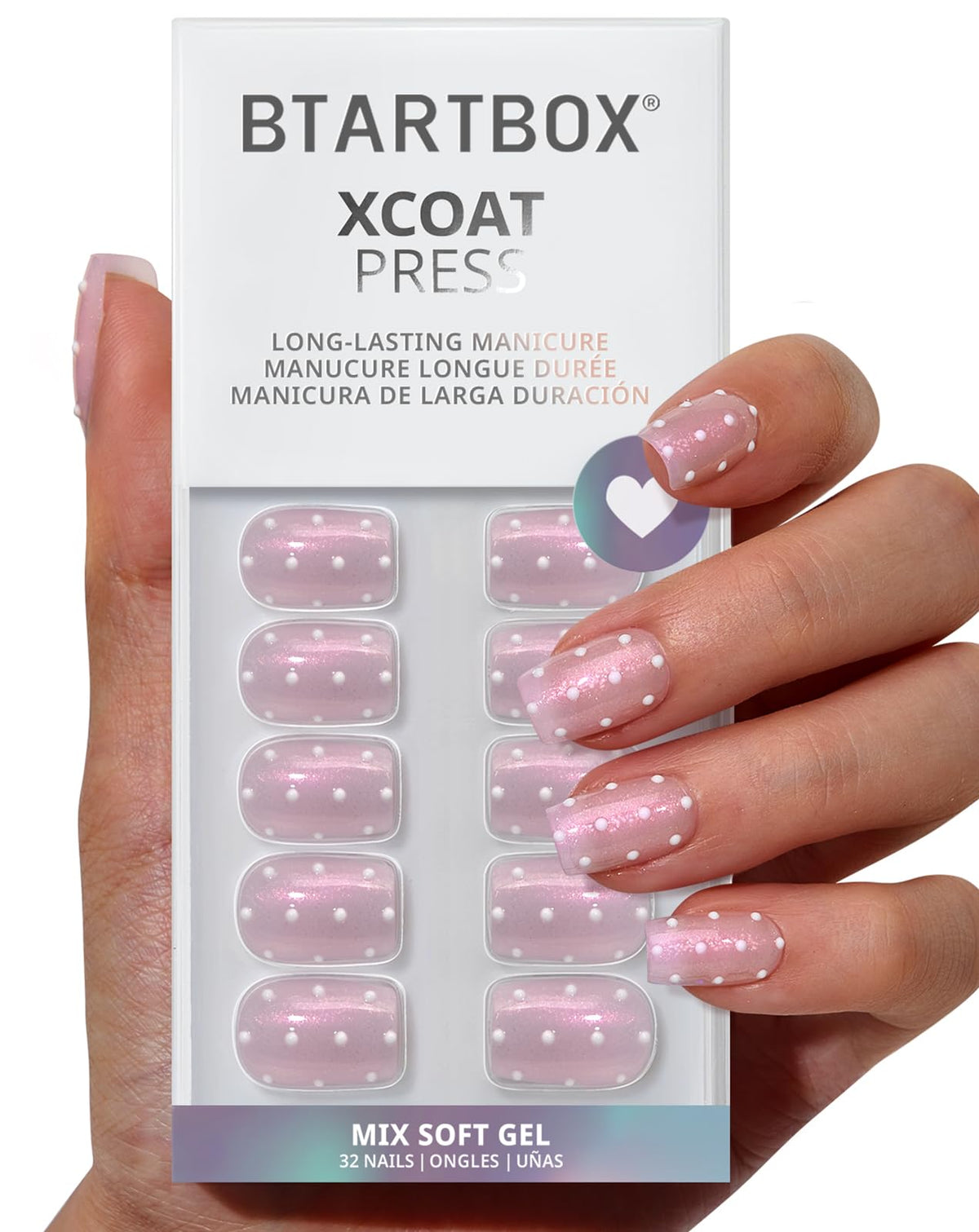 BTArtbox Press On Nails, Short Almond White Fake Nails, 32Pcs Full Kit