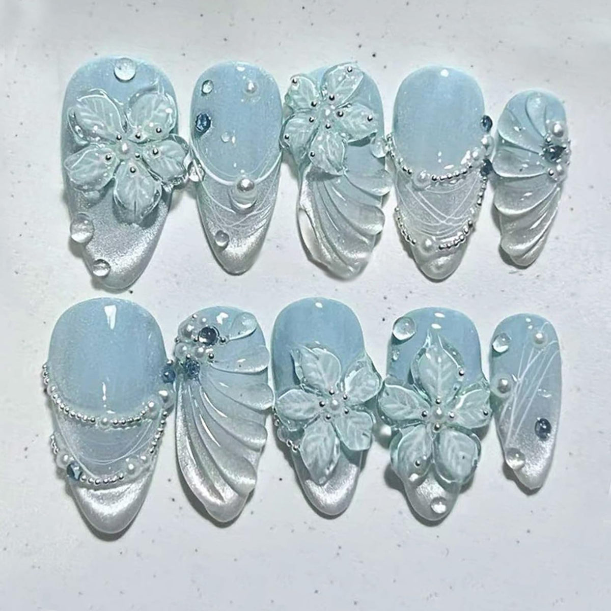 30Pcs Long Stiletto Press On Nails Gold Chrome Fake Nails with 3D Rhinestone Design Amber Gilding Nude Full Cover Acrylic Nails French Tip Glue On Nails Metal False Nails Luxury Manicure Set for Women