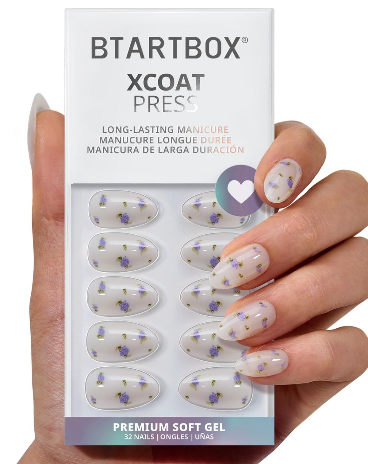 BTArtbox Press On Nails, Extra Short Almond Baby Pink Nails, 32Pcs Full Kit