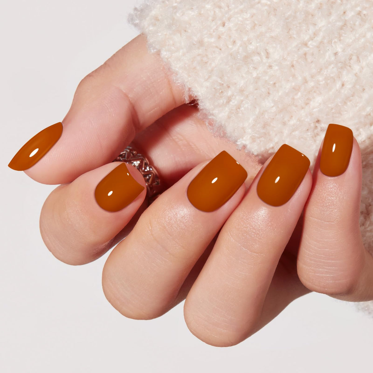 Modelones Burgundy Press on Nails Short Square, Dark Red Fall Fake Nails