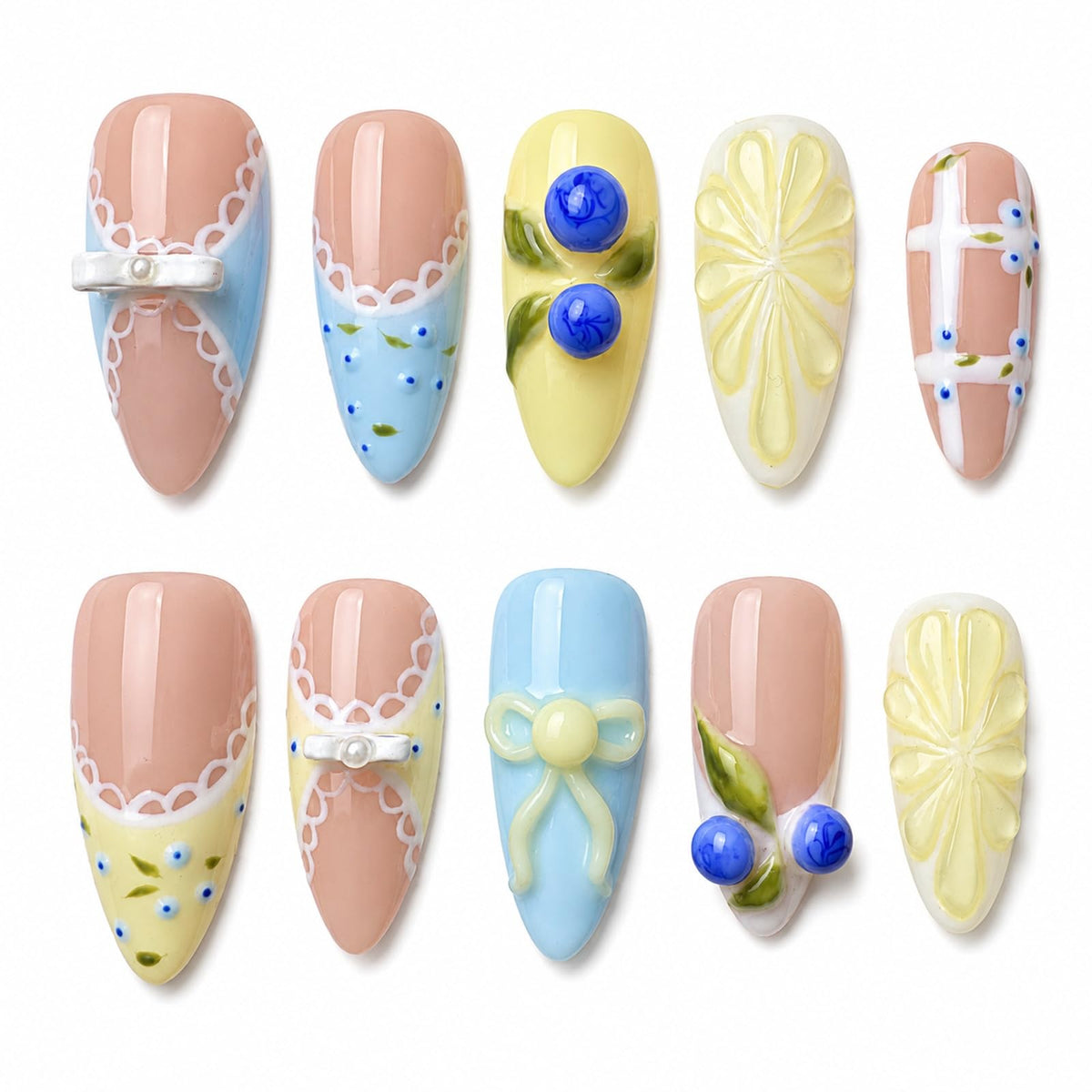 Baroque Gold Charm Press on Nails, Pink Blue Luxury Long Stiletto