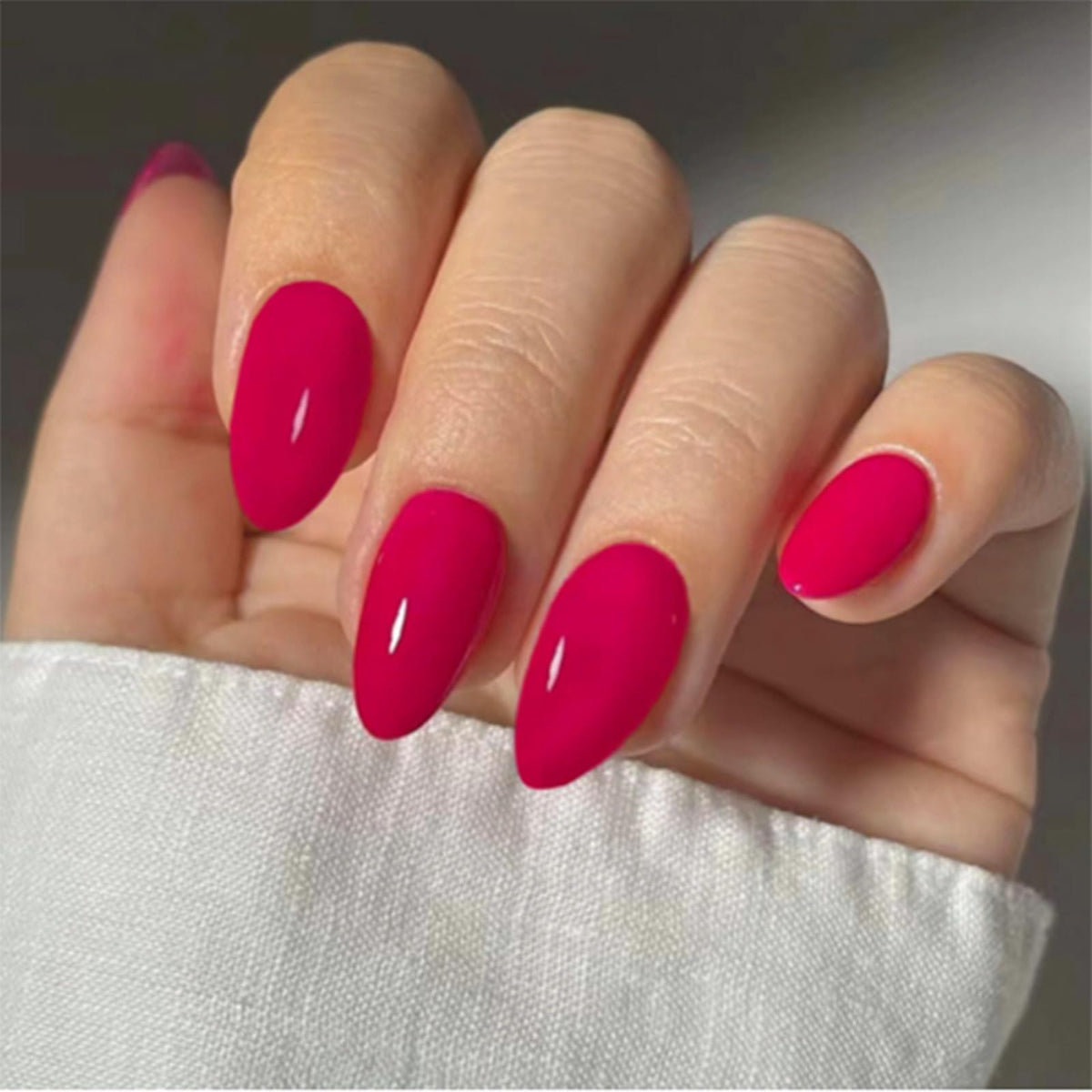 Lace Print Short Almond Press On Nails with 3D Rhinestones 24Pcs