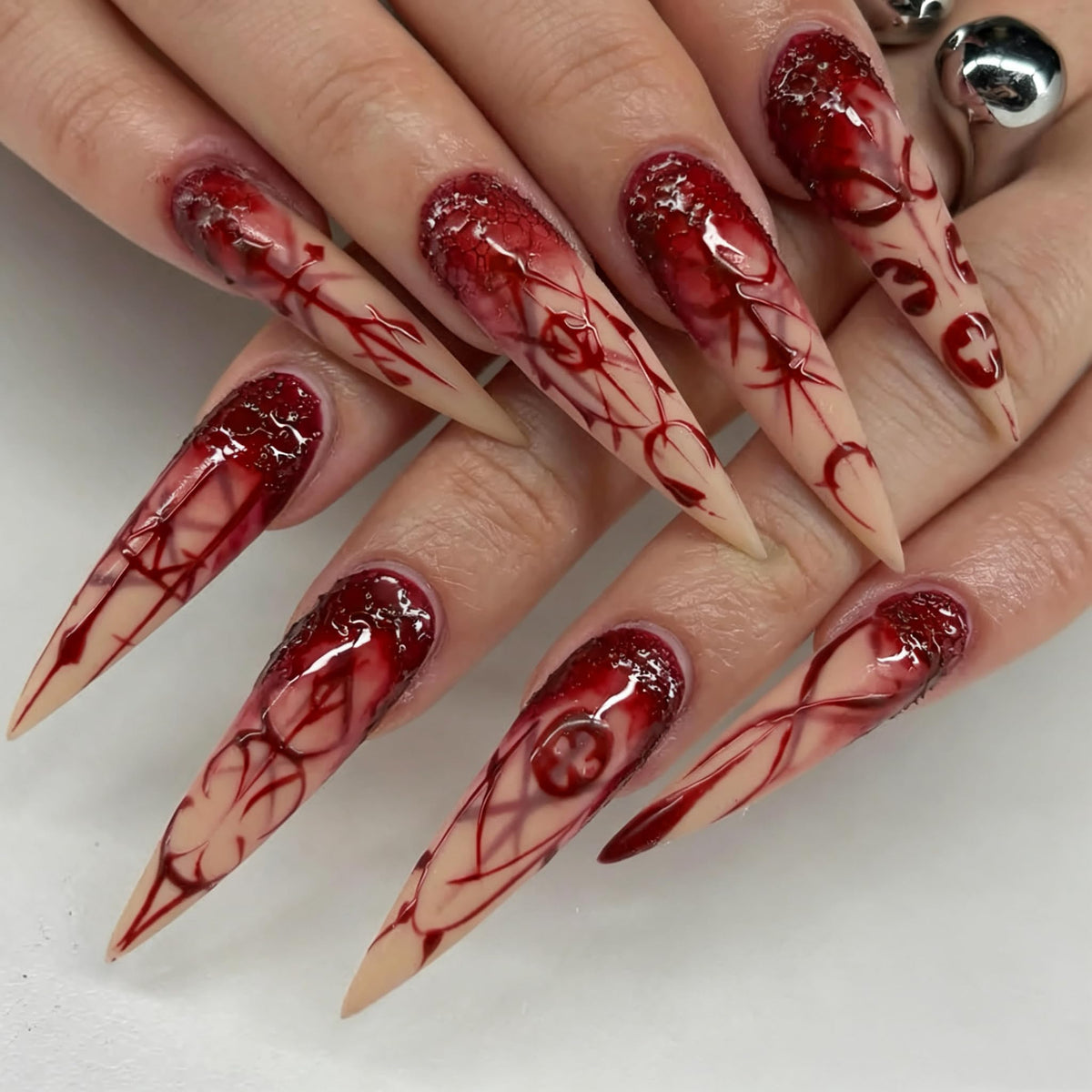 BABALAL Long Stiletto Press on Nails Metallic Gold Chrome Fake Nails