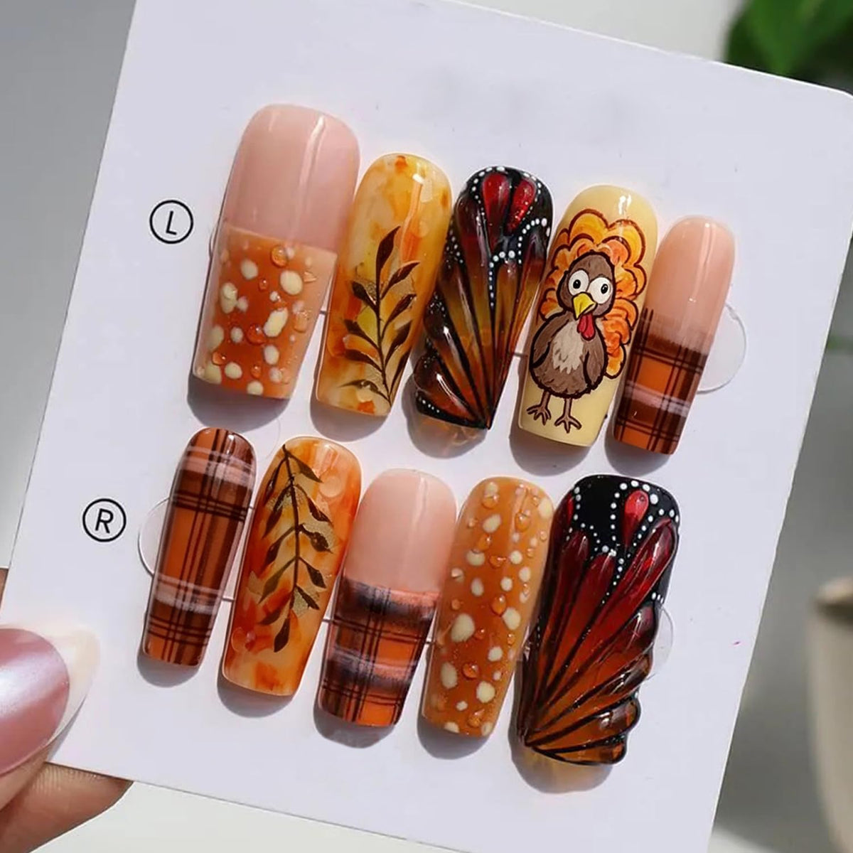 Almond Press on Nails White Flower with Gold Rhinestone Wedding Fake Nails