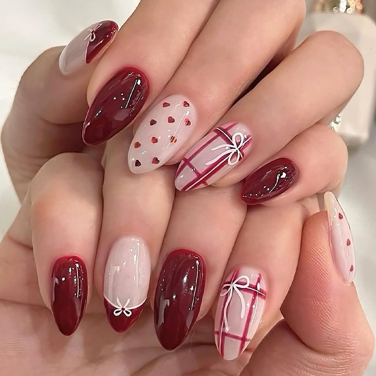 Bridal Press on Nails Short Almond Nude 3D White Floral Lace Pearl Wedding