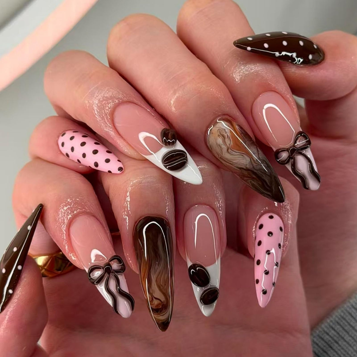 Rhinestone Press on Nails White French Tip Fake Nails with 3D Bow Design Glossy Full Cover Stick on Nail Sparkly Luxury Long Stiletto Nail Press ons for Women, 24Pcs