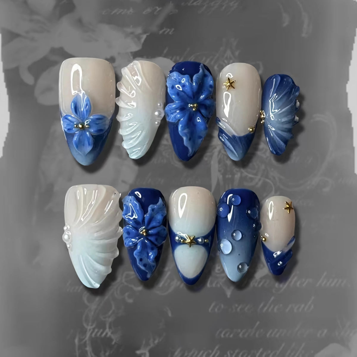 BABALAL Bridal Lace Press On Nails, Medium Almond Fake Nails with 3D White Floral & Pearl, Nude Ombre Acrylic Stick On Nails for Women 24Pcs