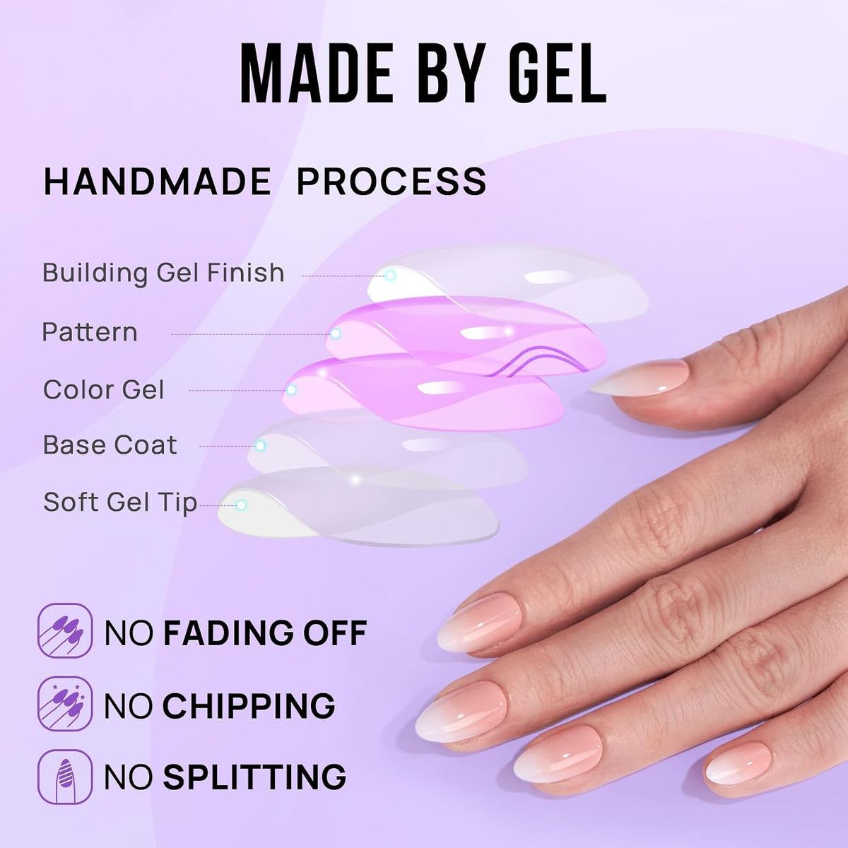 BTArtbox Press On Nails, Short Almond Pink Fake Nails, 32Pcs Full Kit