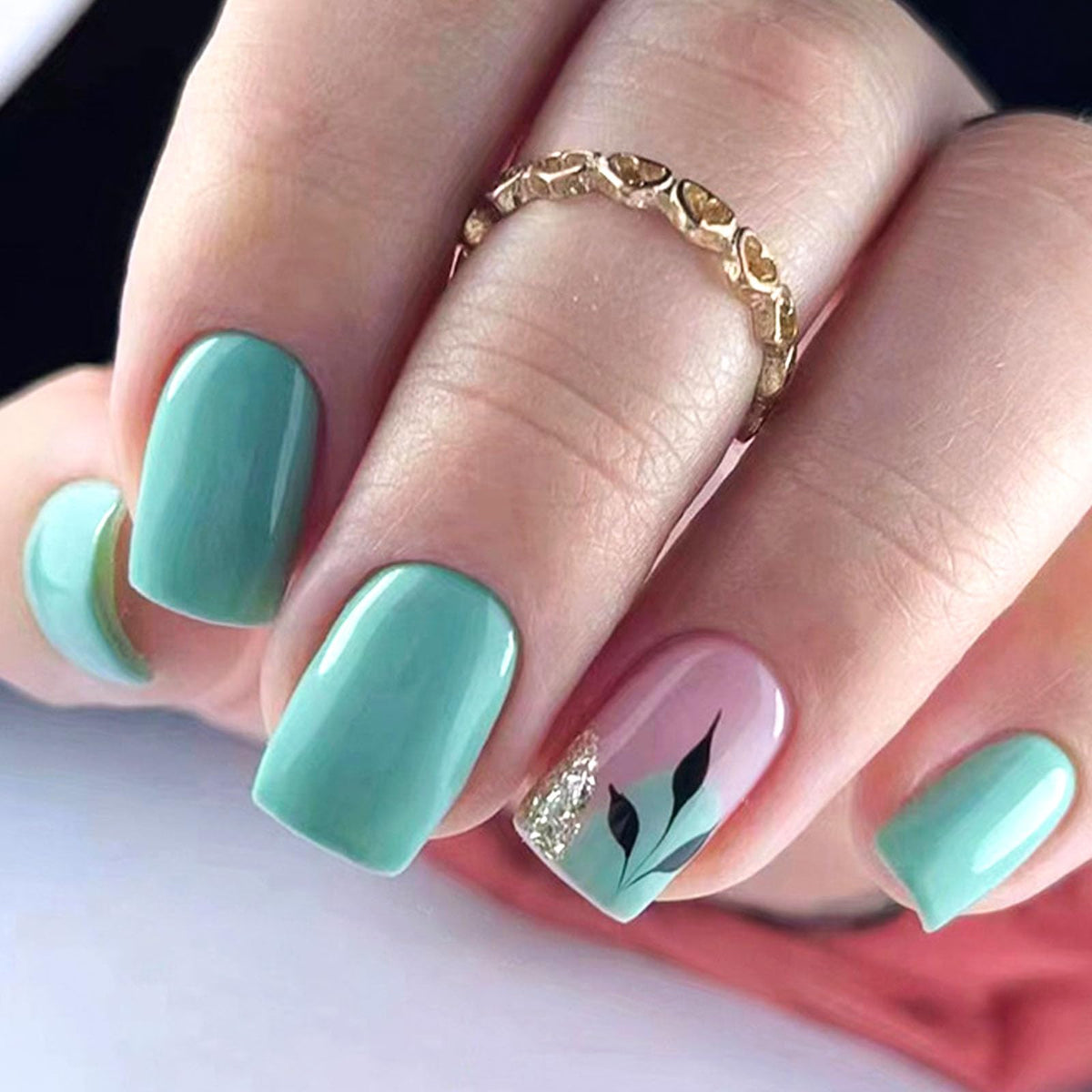 Medium Press on Nails Square White French Tip False Nails with Glitter Design Cute Fake Nails Light Pink Full Cover Nails Press ons Glossy Glue on Nails for Girls and Women 24Pcs
