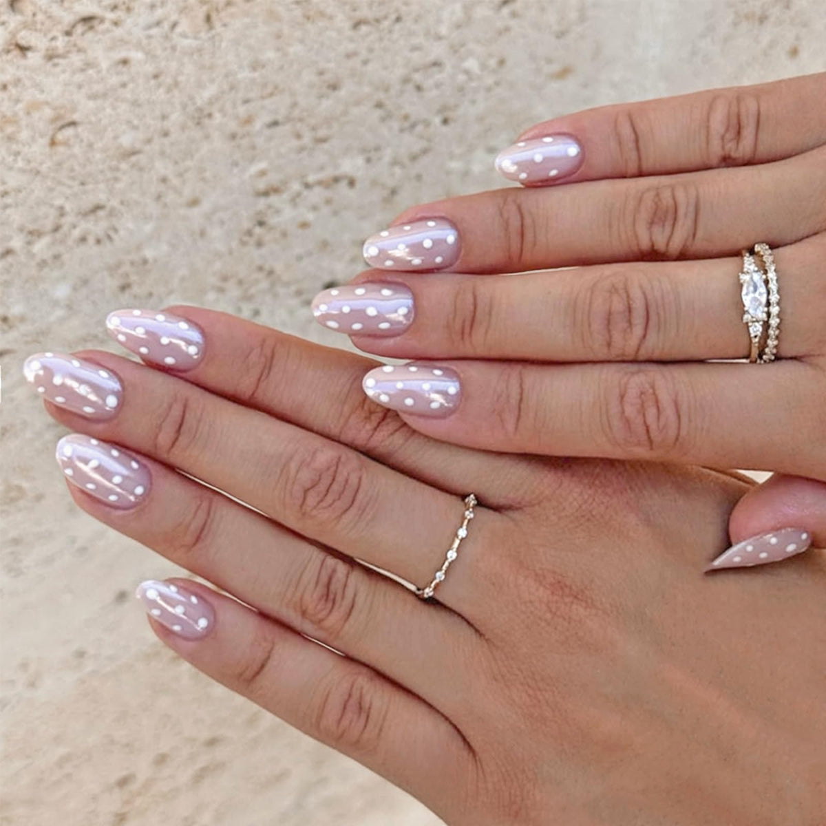 HOSAILY Medium Almond White French Tip Press on Nails 3D White Embossed Floral Designs Fake Nails Pearl Gold Glue on Nails Rhinestones Stick on Nails, 24PCS Bridal Luxury Nails for Women Daily Wedding
