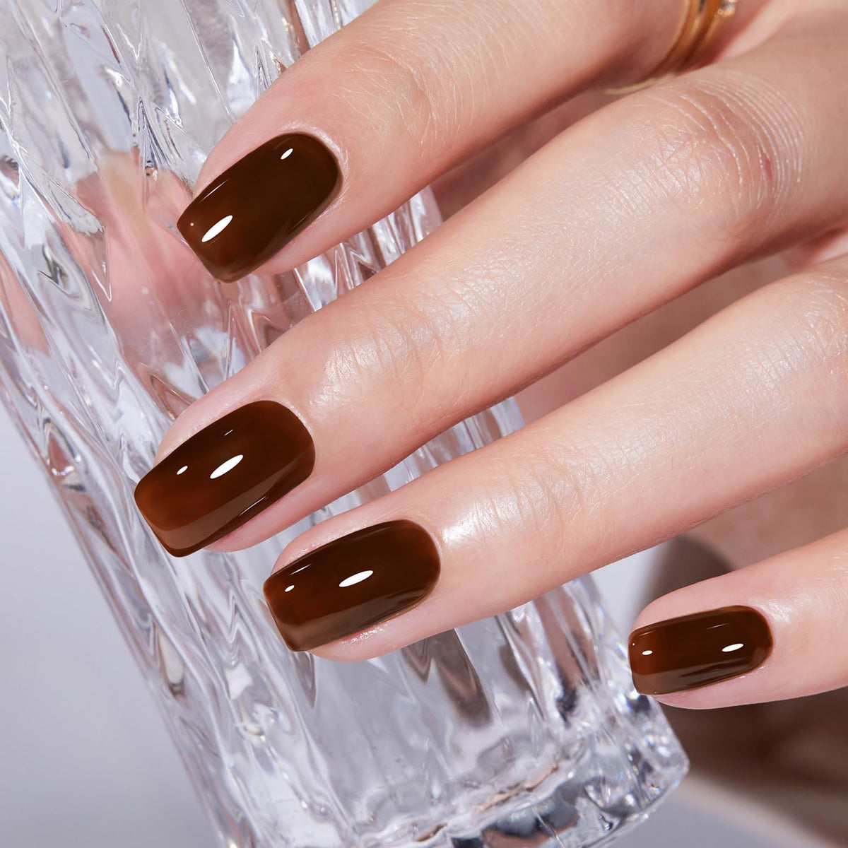 Modelones Burgundy Press on Nails Short Square, Dark Red Fall Fake Nails