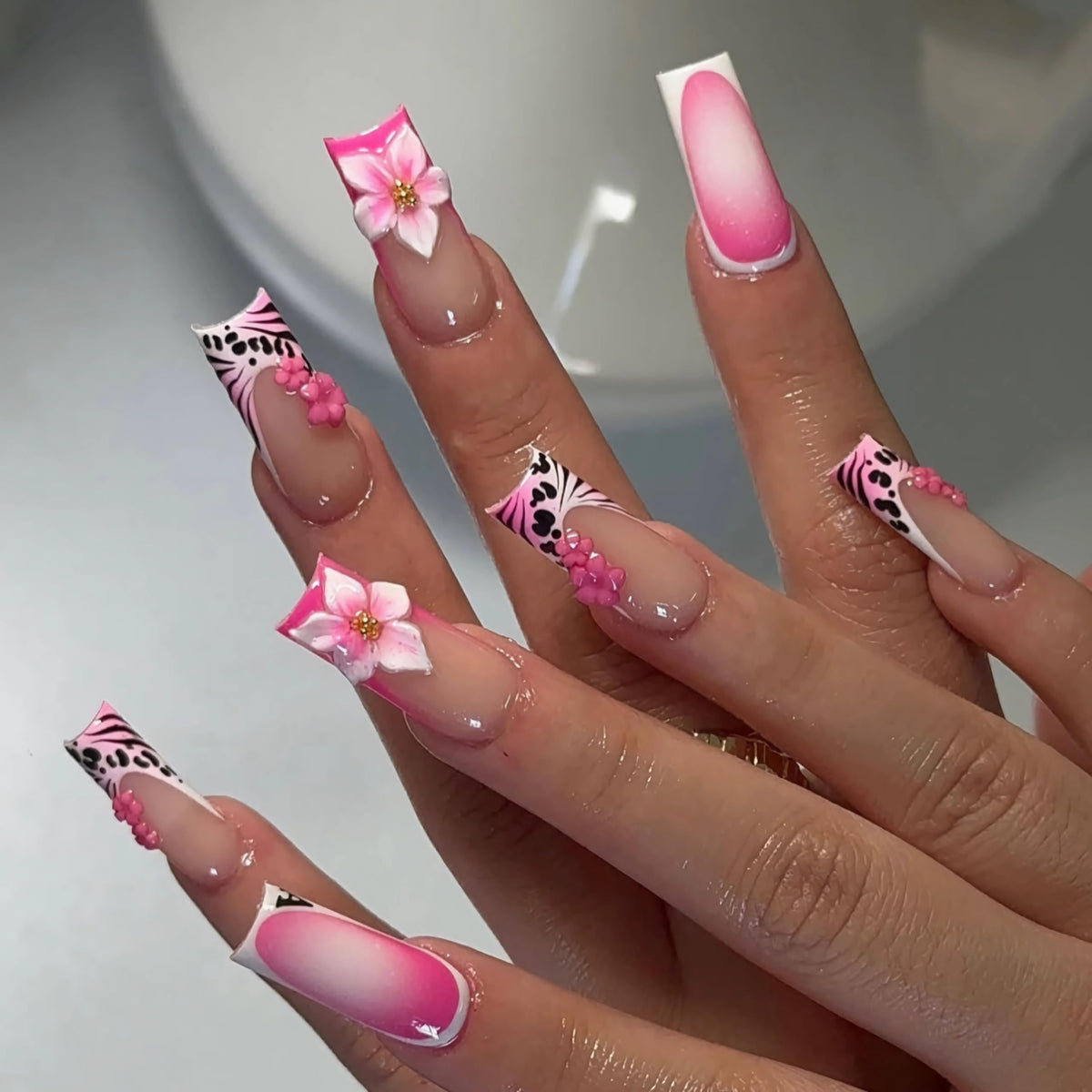 BABALAL Long Stiletto Press on Nails Metallic Gold Chrome Fake Nails