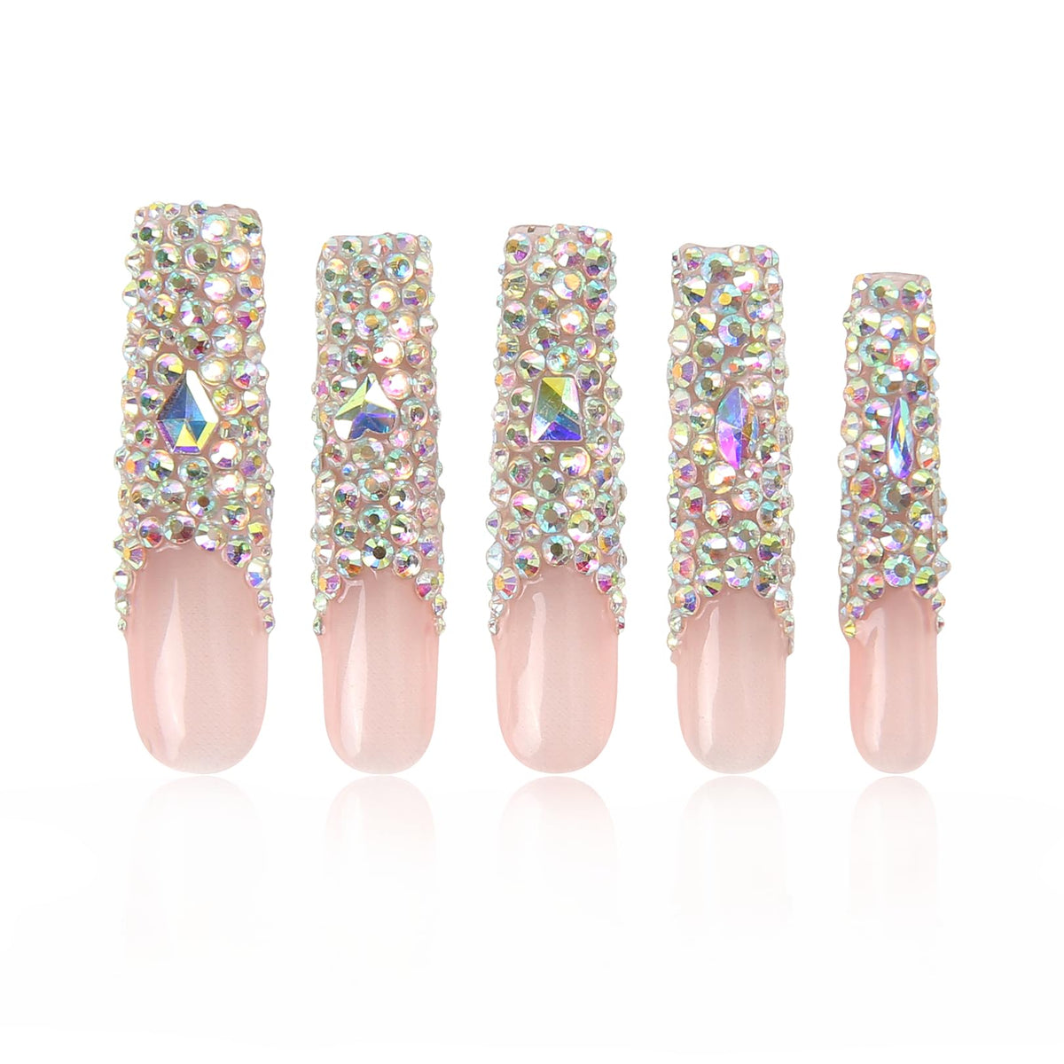 LOVFUL Gold Bling Press On Nails, Stunning Drill Glue On Nails, Luxury Fake Nails, Princess Nails | Handmade Nails l Fake Stick on nails | Square Long 2.2 in | H84(L)