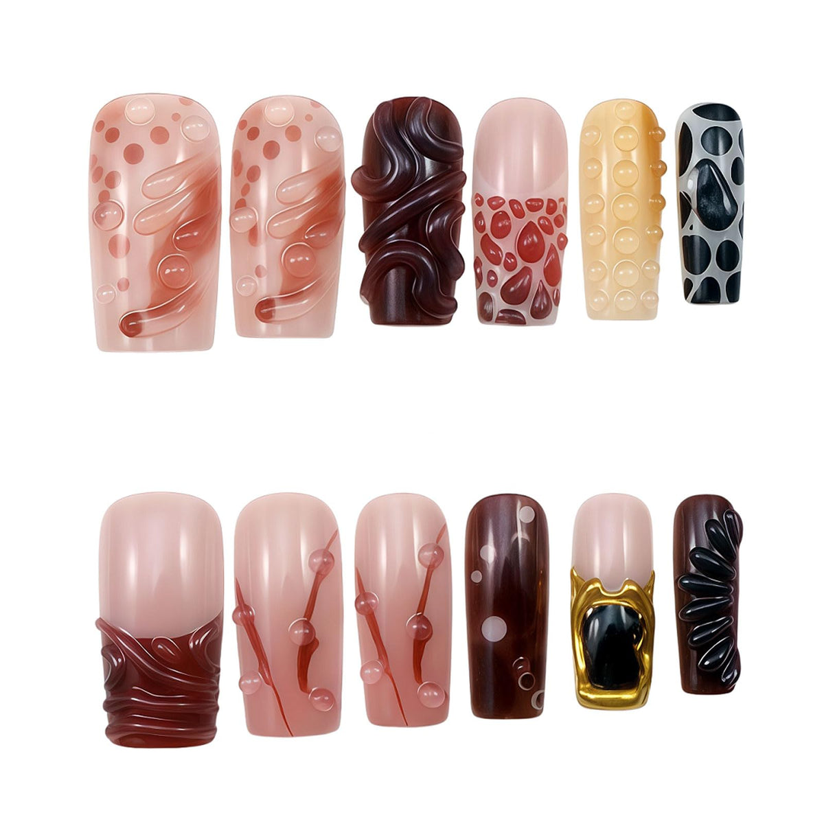 Medium Almond Press on Nails - 3D Gemstone & Gold Embossed Art, 24Pcs Reusable Fake Nails with Multi-layered gel polish finish, Salon level Fake Nails for Weddings, Parties, Special Events (ZF308)