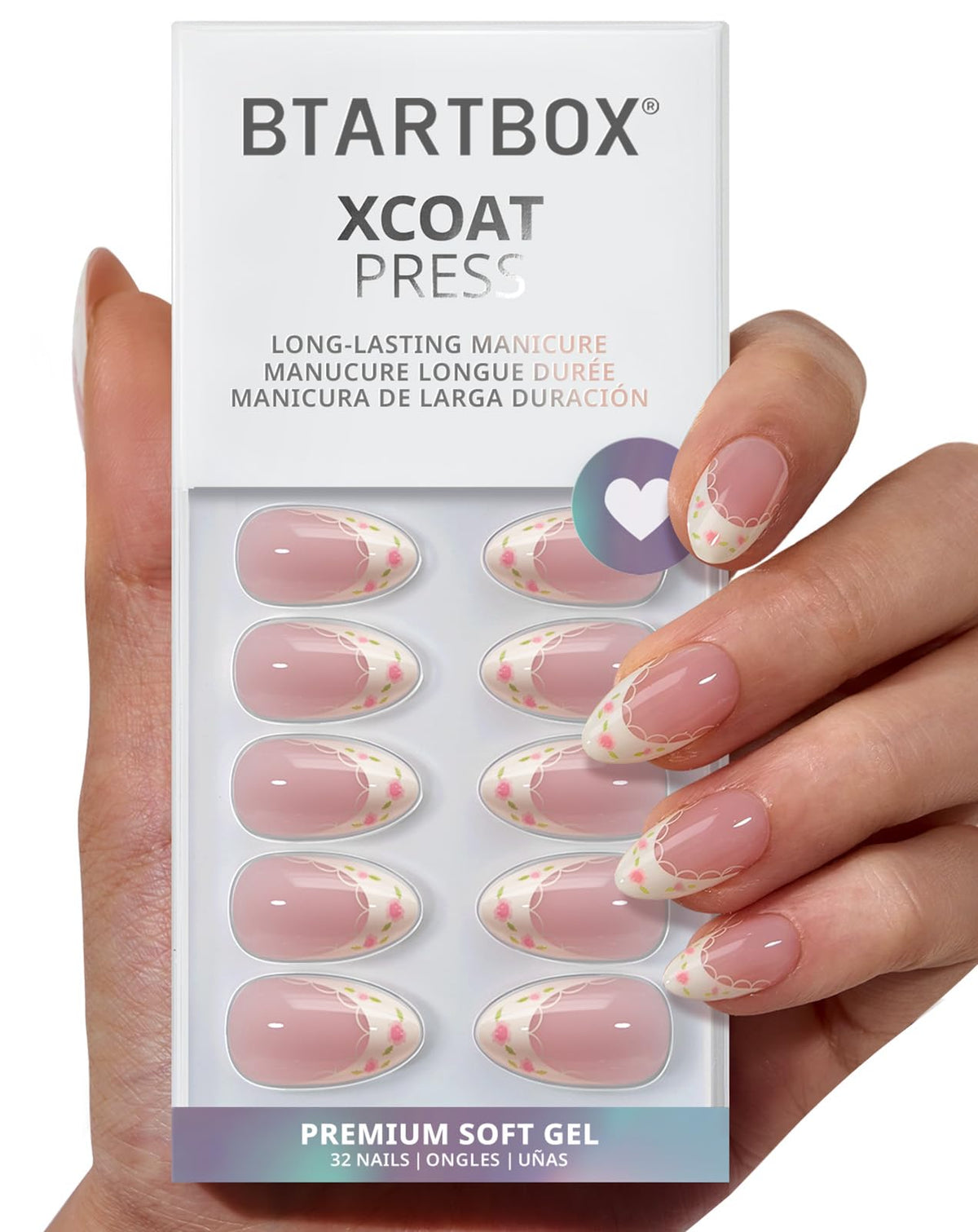 BTArtbox Press On Nails, Extra Short Almond Baby Pink Nails, 32Pcs Full Kit