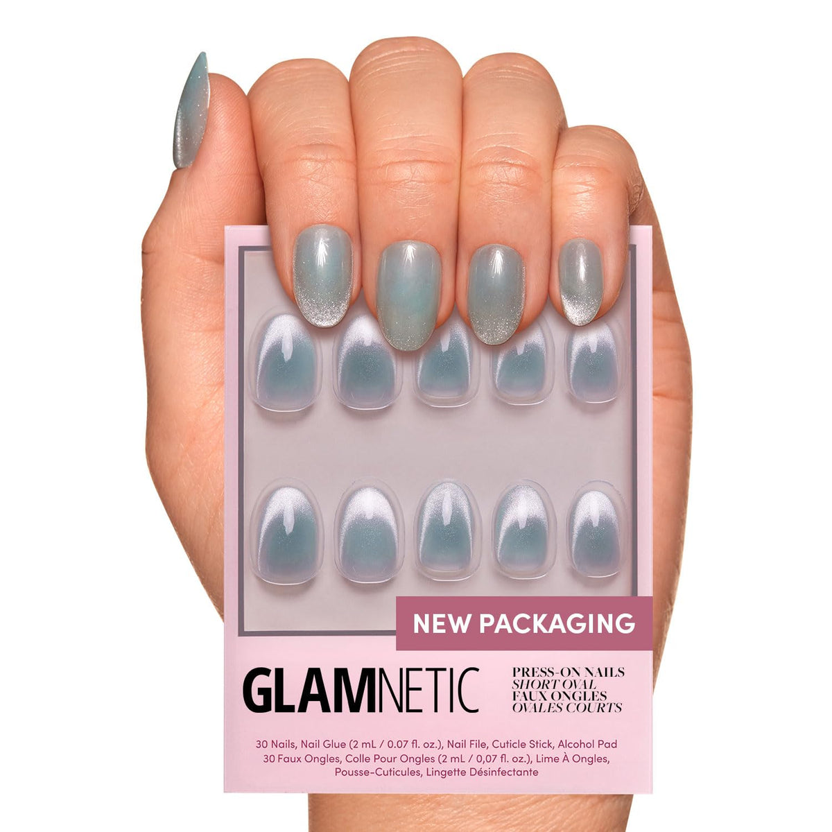 Glamnetic Press On Nails - Medium Square, Glossy Fake Nails 30 Pc Full Kit