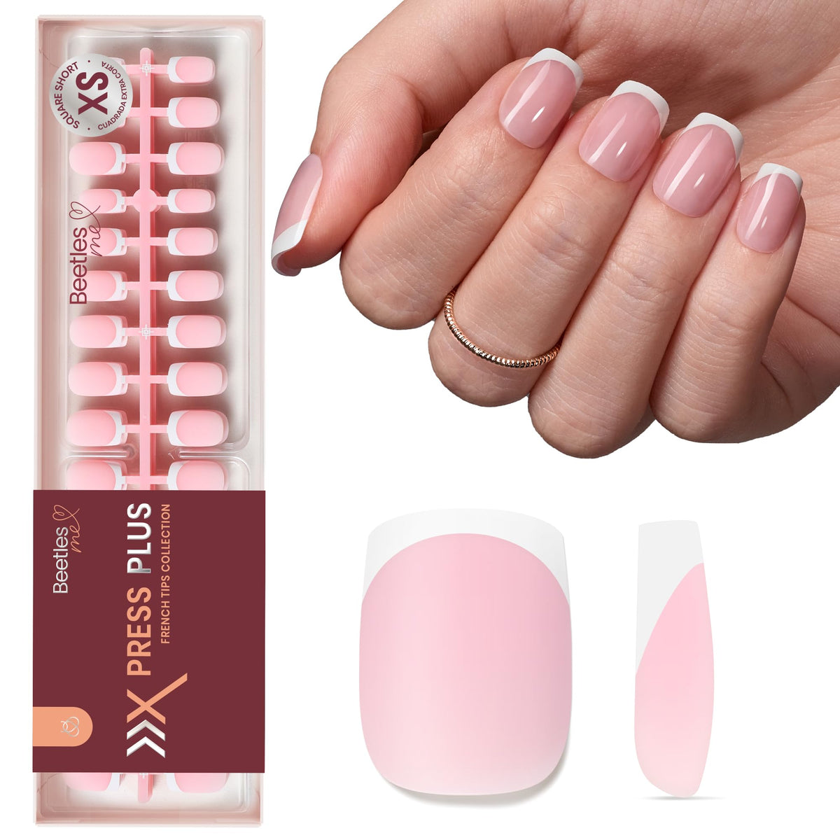 Beetles French Tips Press On Nails - Short Square 150 Pcs