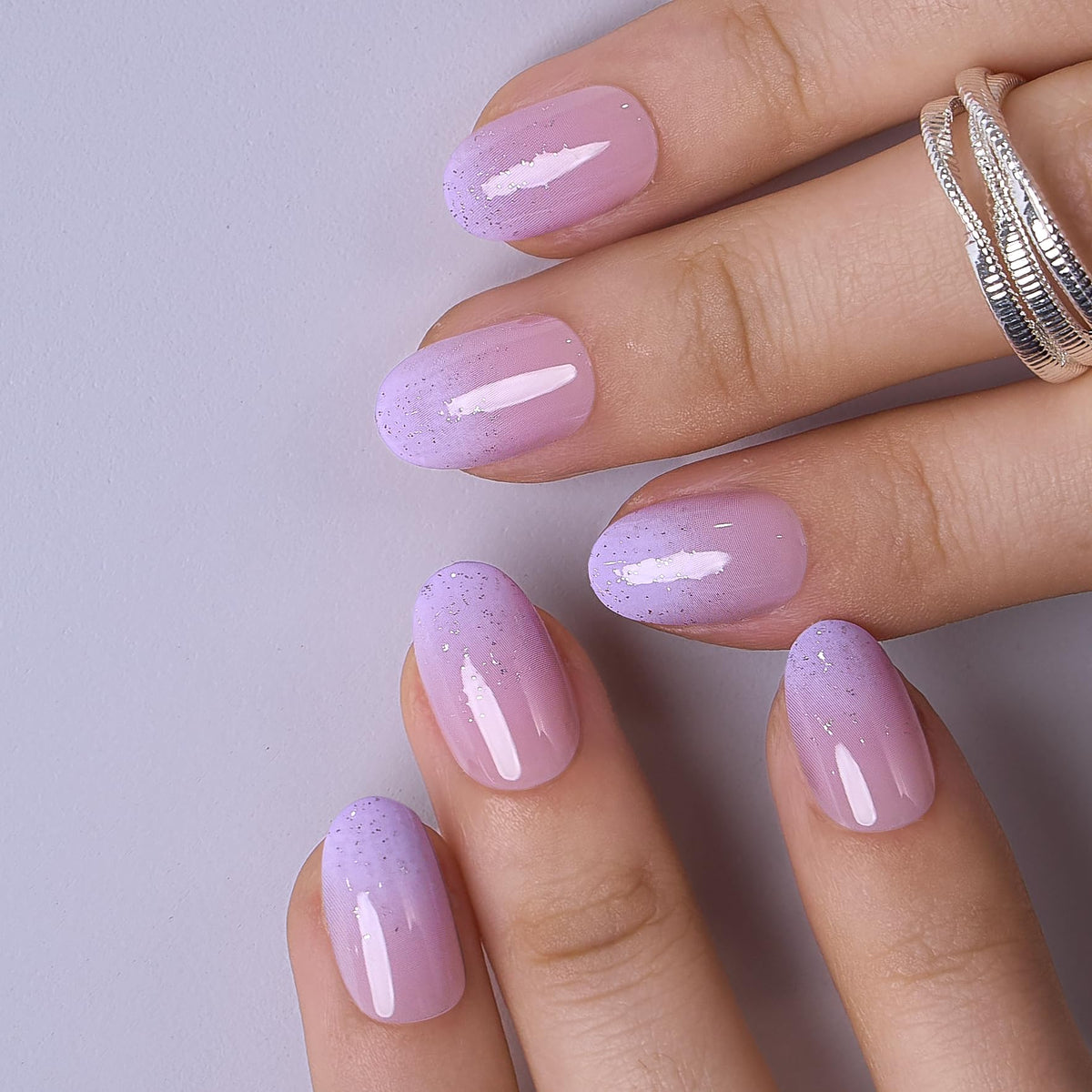 CurvLife Short Oval Chrome Nude Press On Nails, Champagne Pearl, Soft Gel
